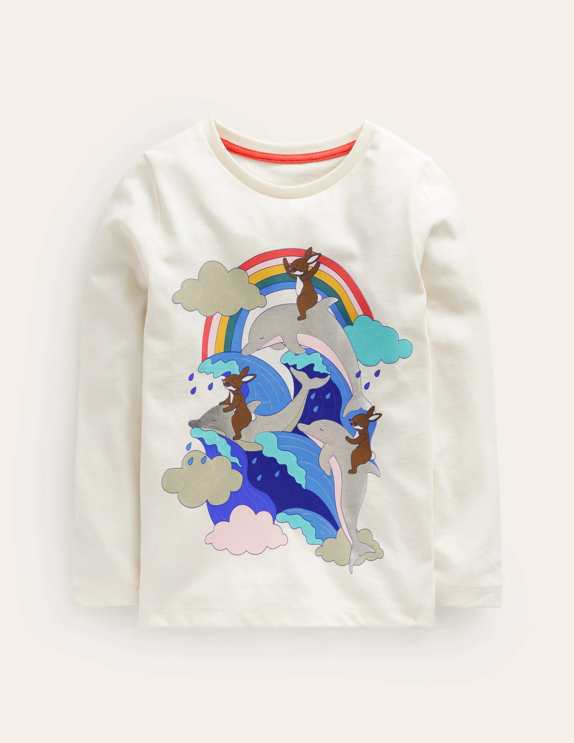 Metallic Logo T-shirt-Ivory Dolphin