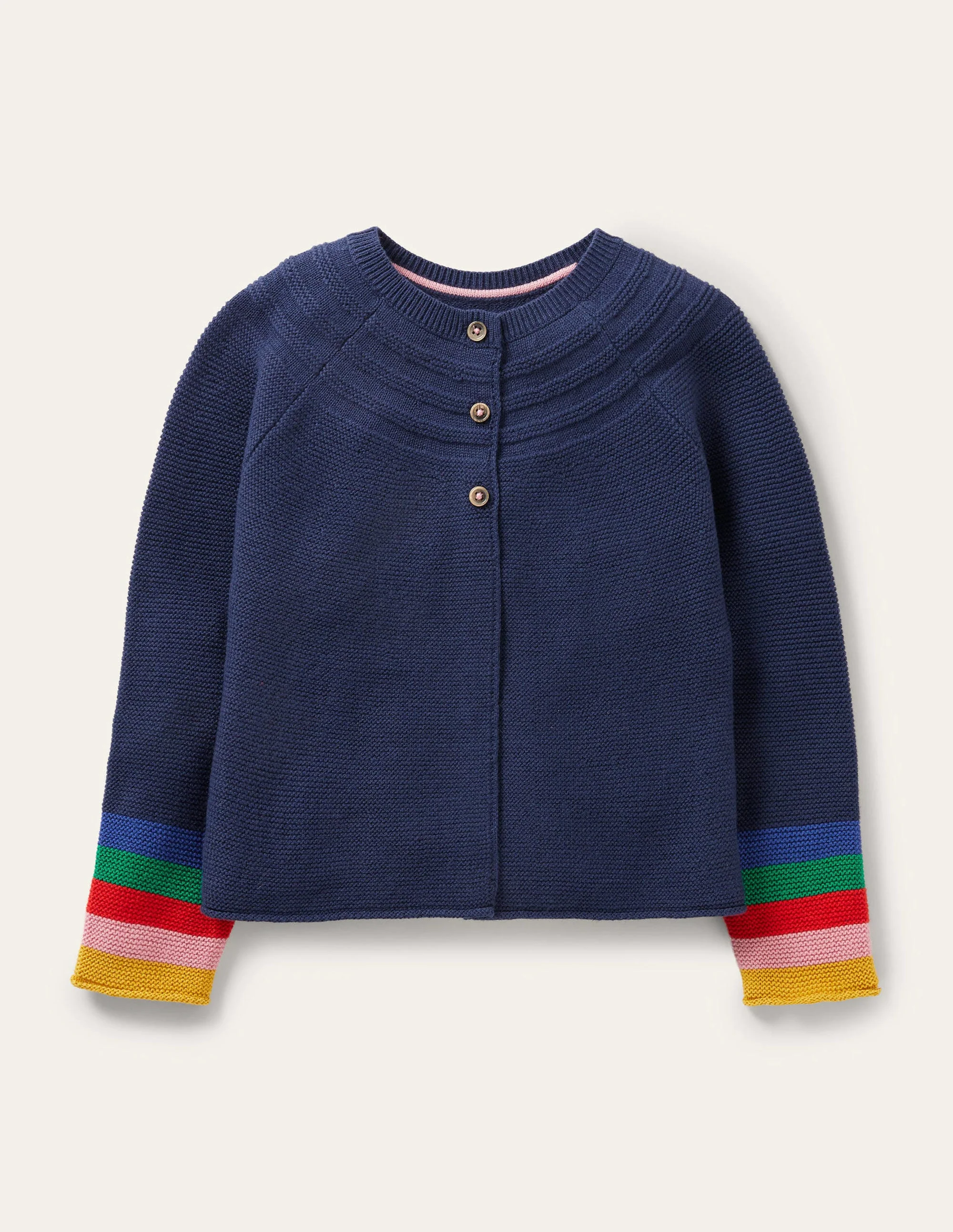 Navy Rainbow Sleeve Cashmere Blend Cardigan-College Navy Rainbow