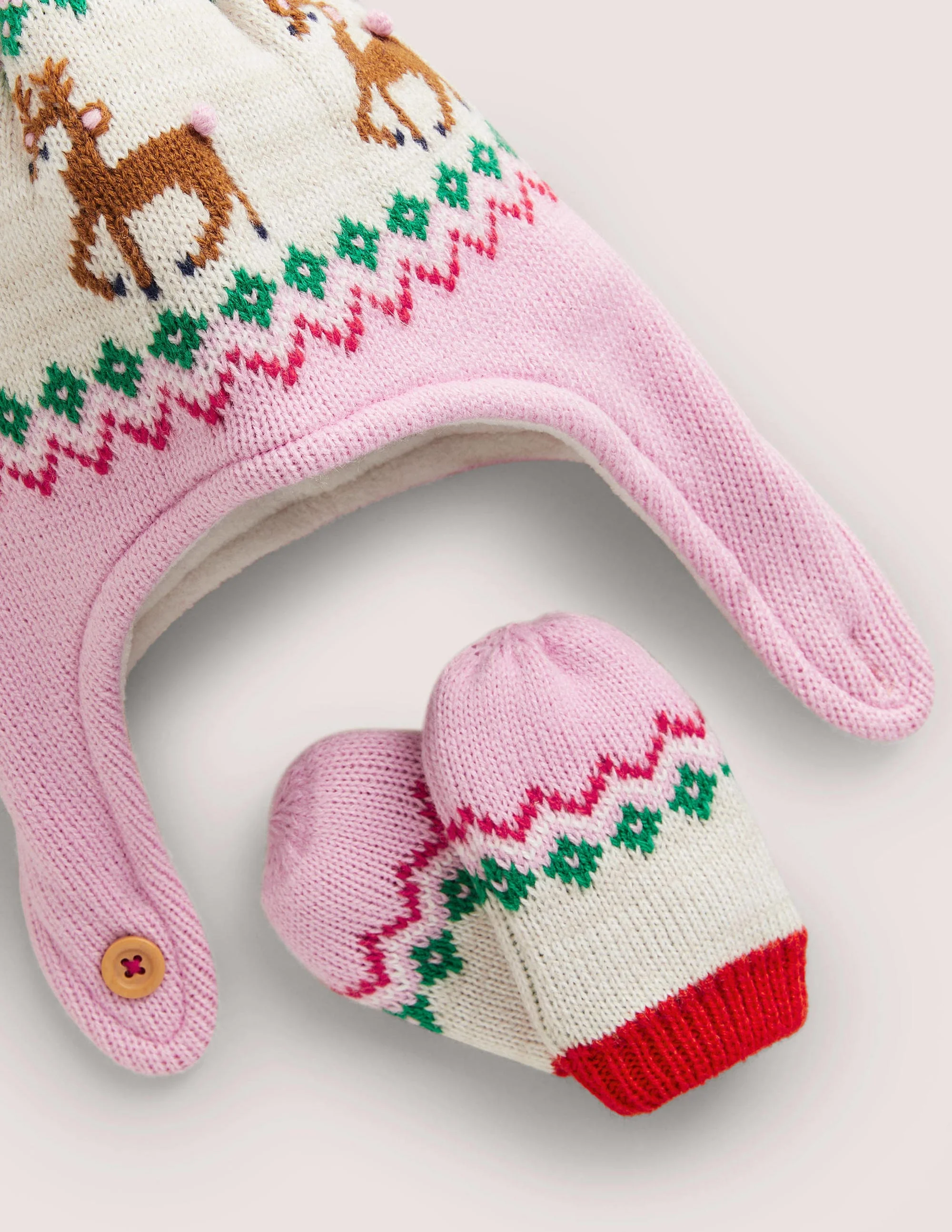 Novelty Hat and Mittens Set-Fair Isle Pink - Image 2