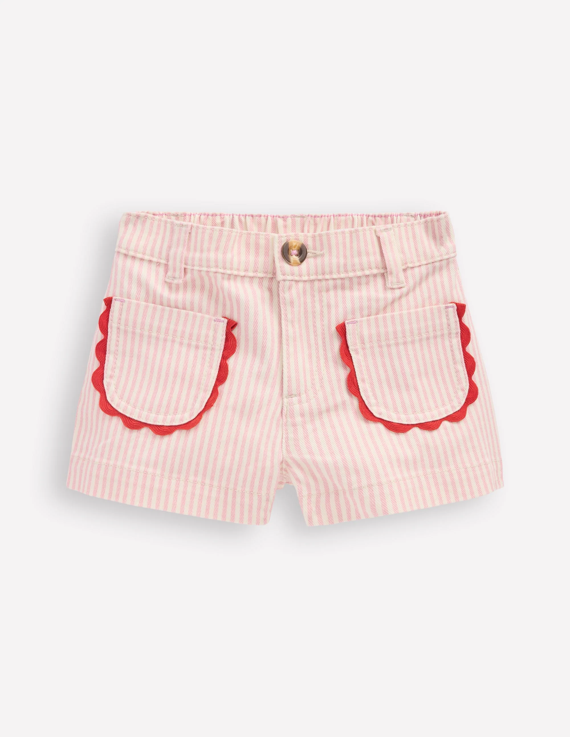Patch Pocket Shorts-Pink Ticking Stripe
