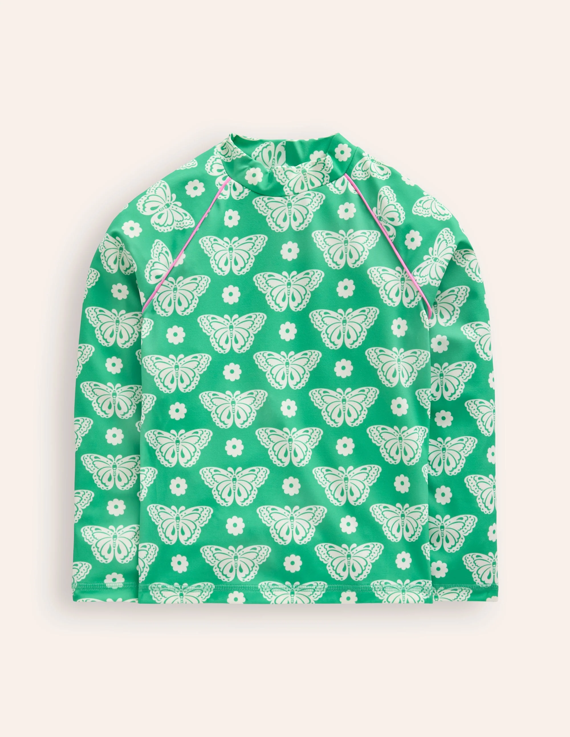 Patterned Rash Vest-Pea Green Butterfly Stamp