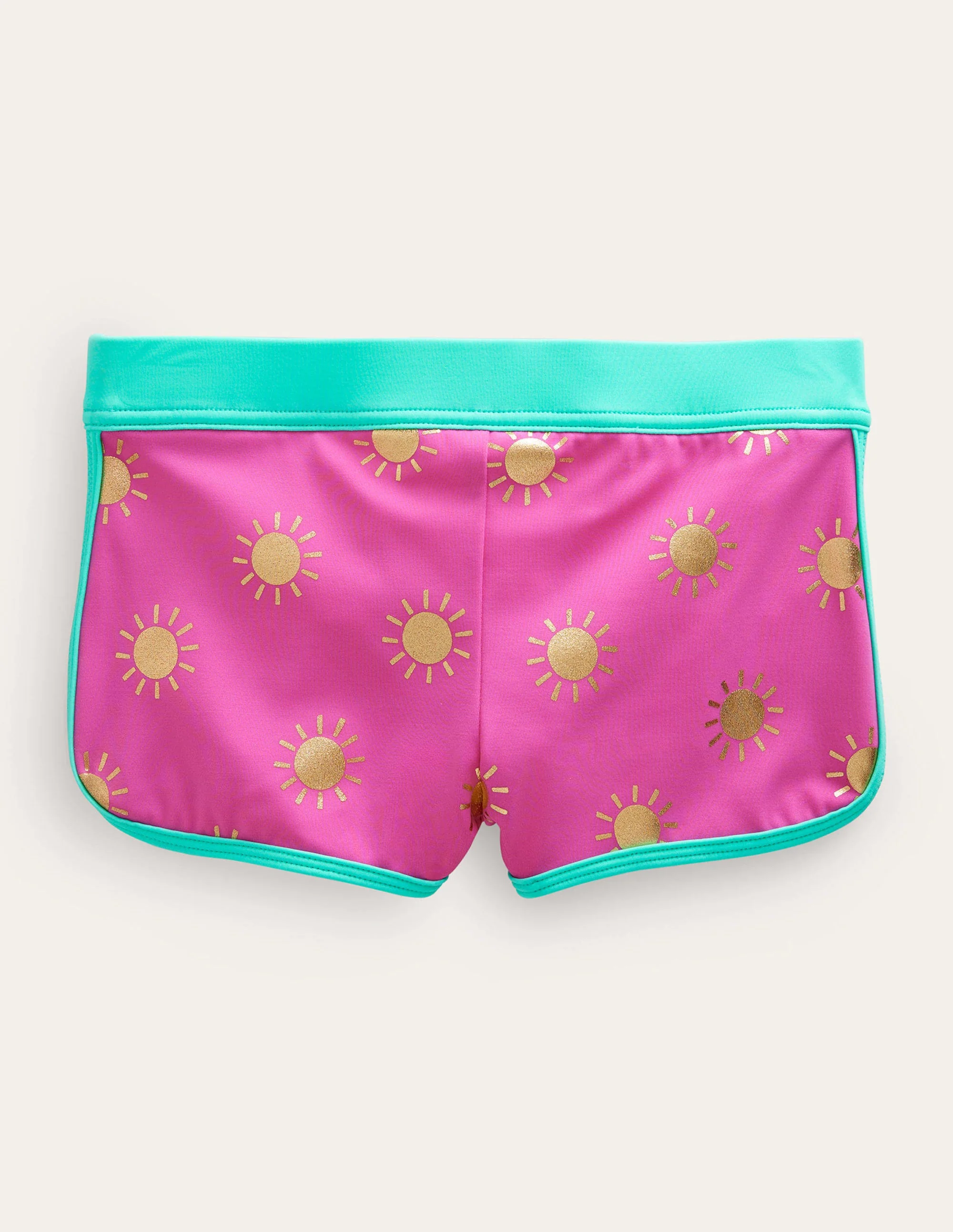 Patterned Swim Shorts-Tickled Pink Gold Foil Suns - Image 2