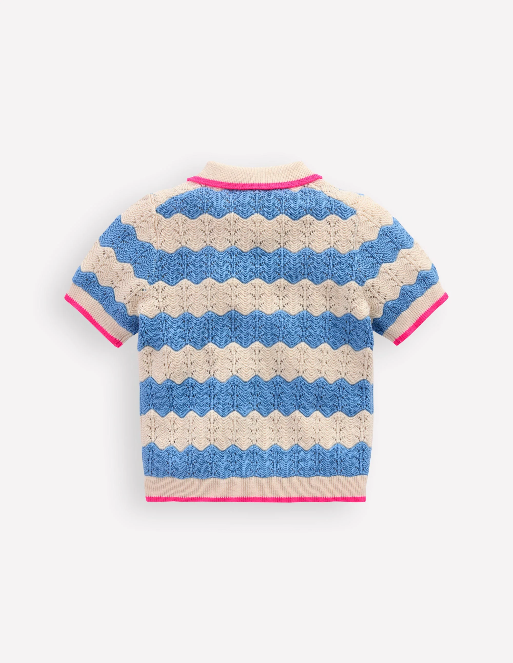 Pointelle Knitted Polo Top-Wave Blue - Image 2