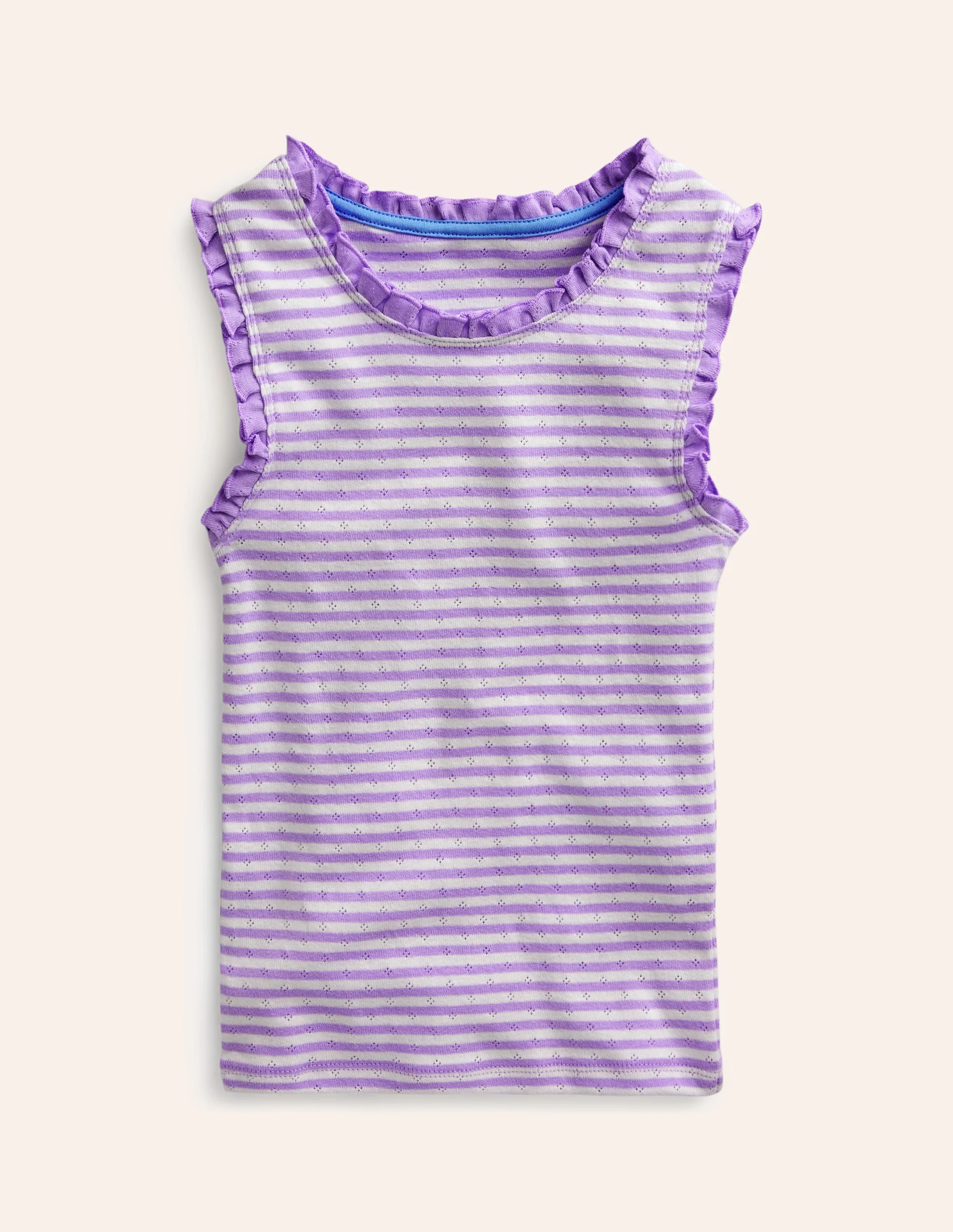 Pointelle Vest-Ivory/Misty Lavender Stripe