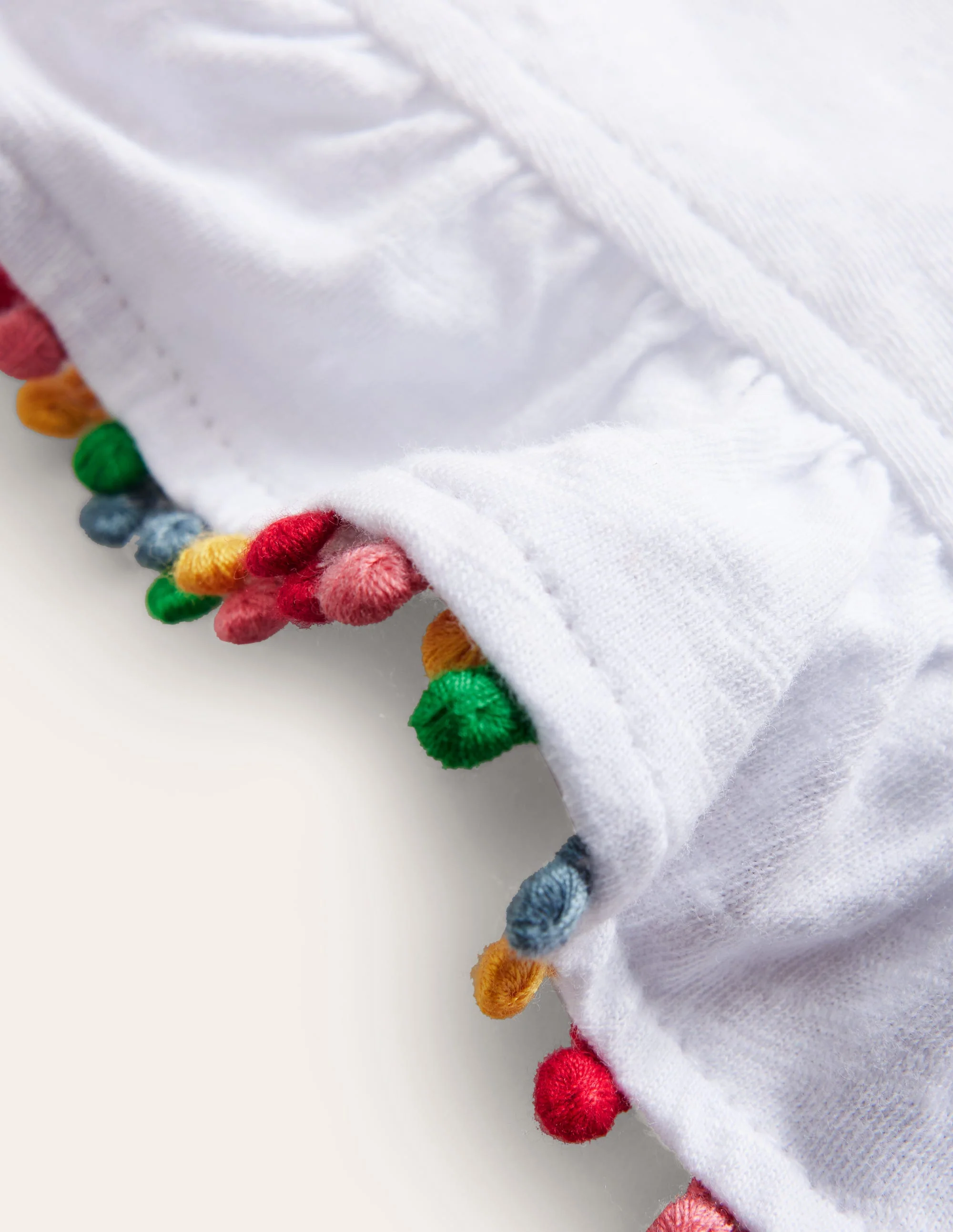 Pom Trim T-Shirt-White - Image 3