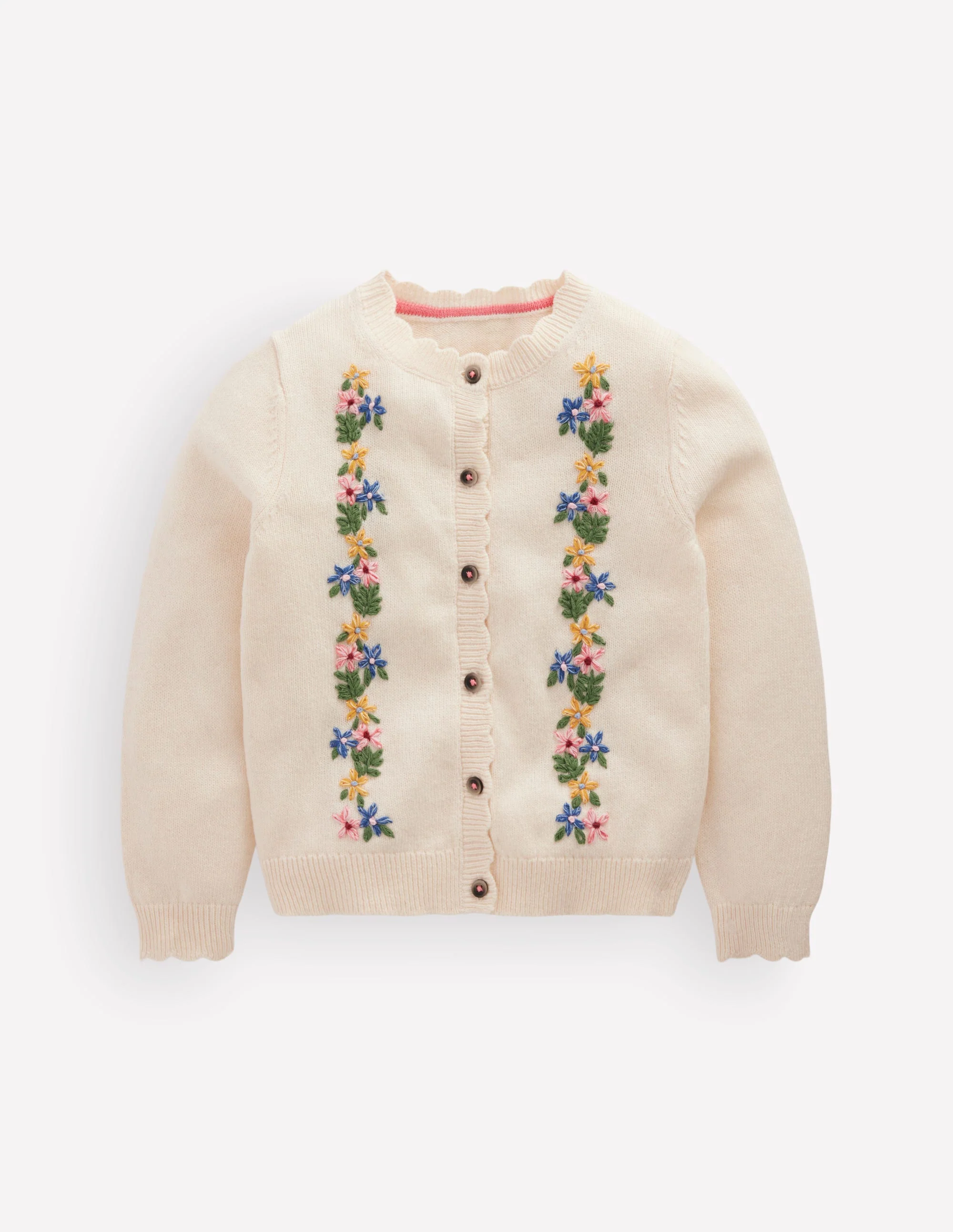 Pretty Embroidered Cardigan-Ecru Marl Floral Embroidery