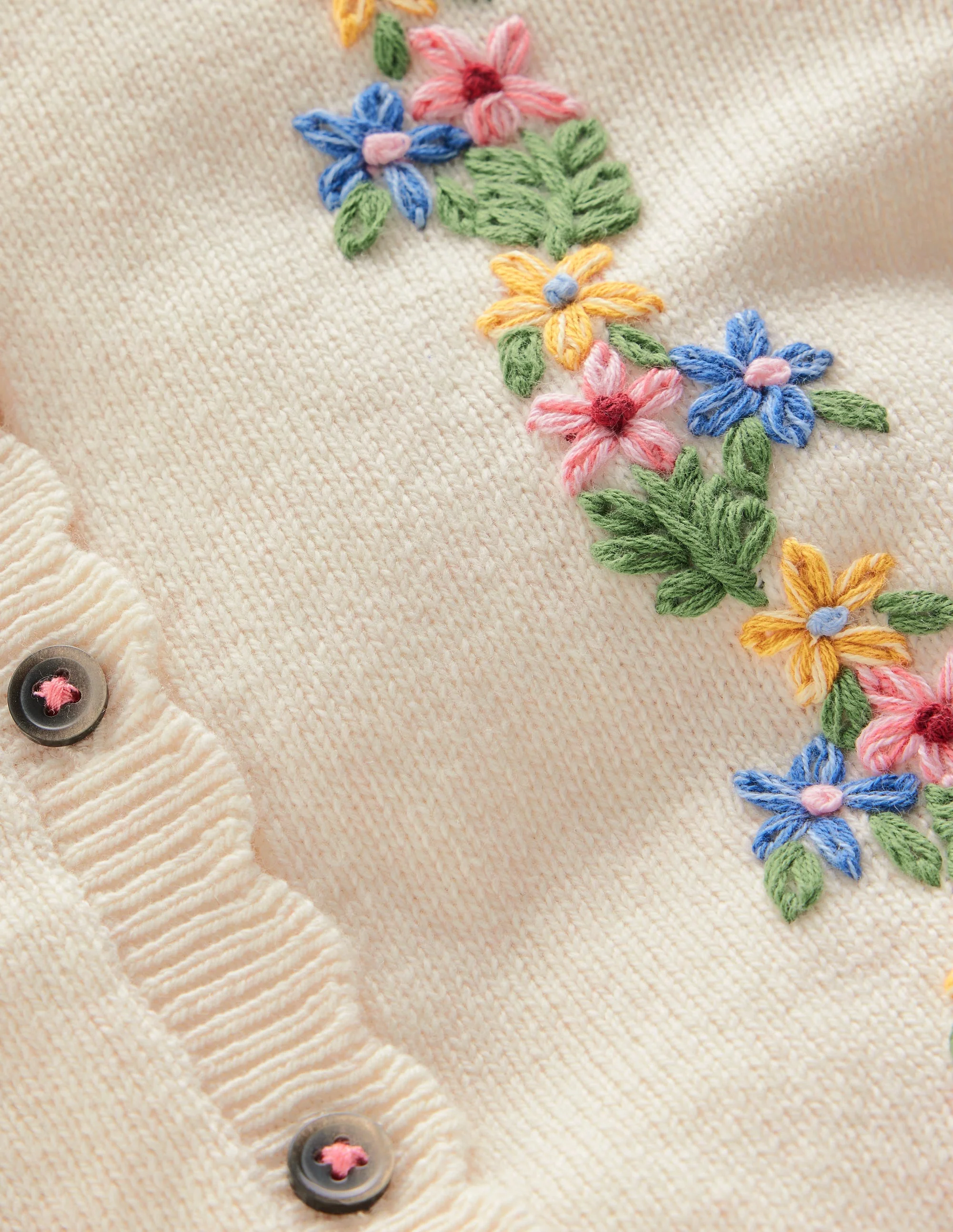 Pretty Embroidered Cardigan-Ecru Marl Floral Embroidery - Image 3