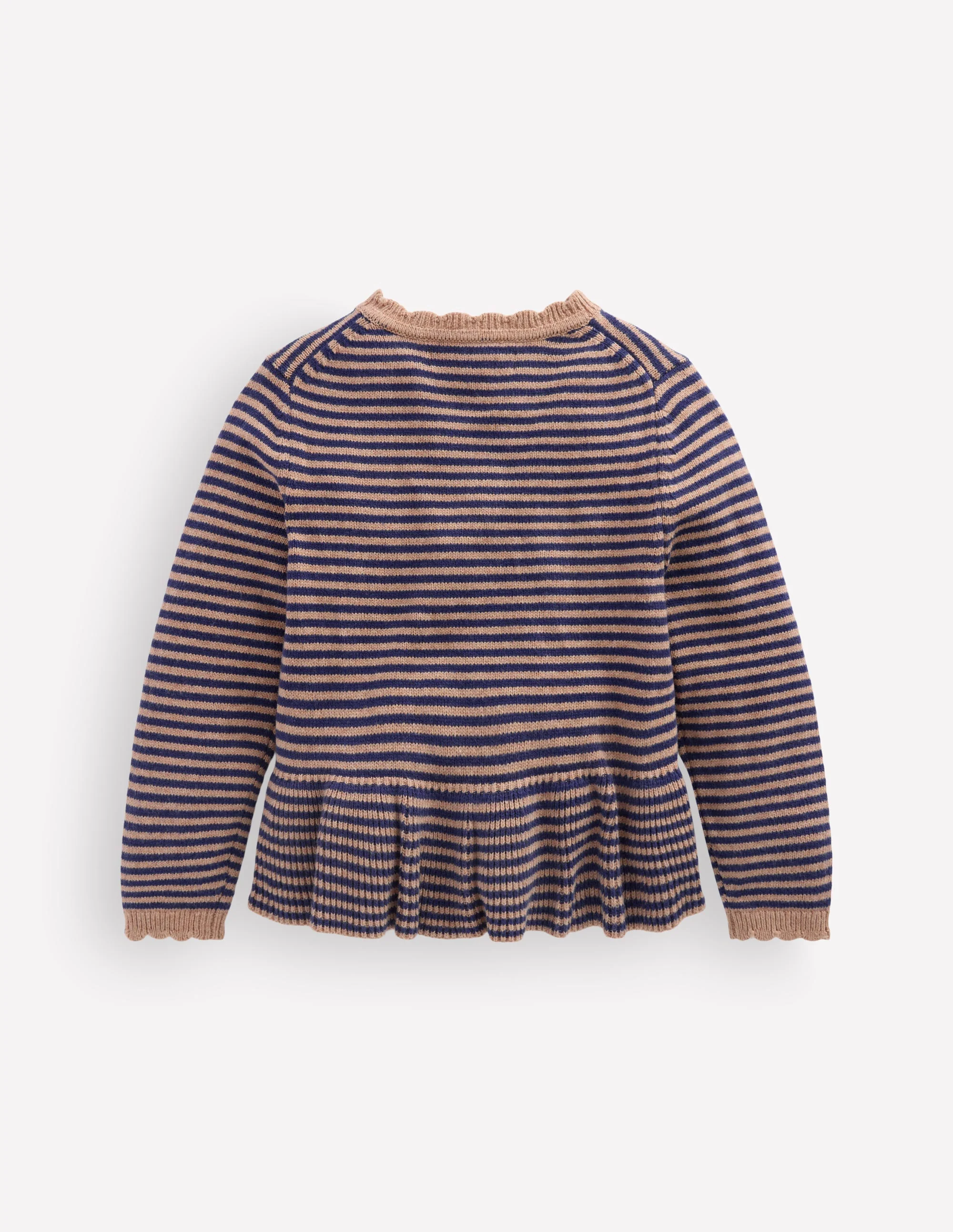 Pretty Peplum Cardigan-Camel/ College Navy Stripe - Image 2