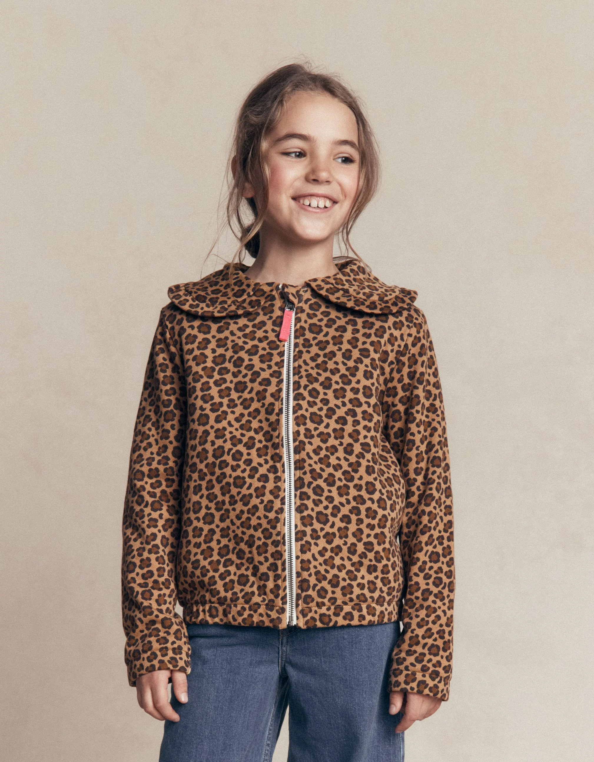 Printed Collared Zip-through-Milk Chocolate Brown Leopard