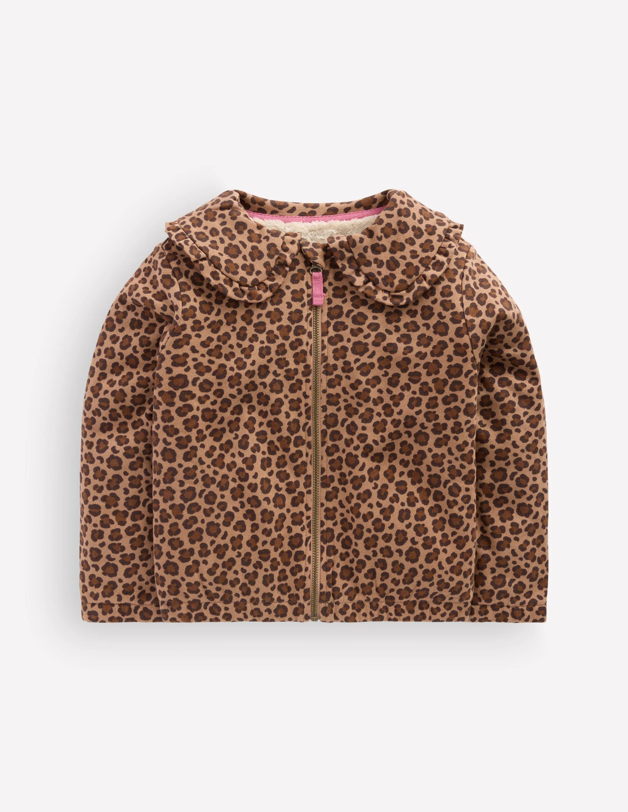 Printed Collared Zip-through-Milk Chocolate Brown Leopard - Image 3