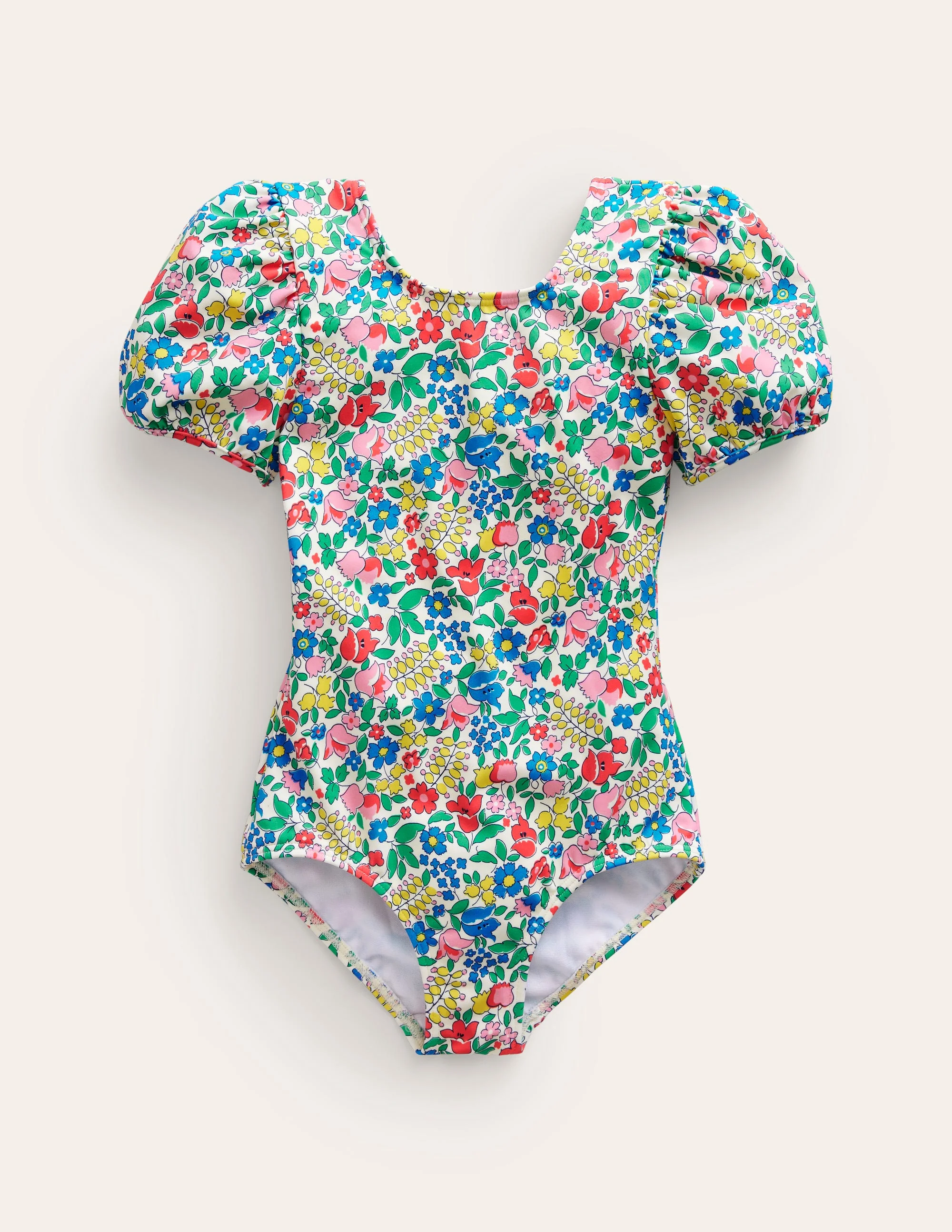 Printed Puff-sleeved Swimsuit-Multi Flowerbed