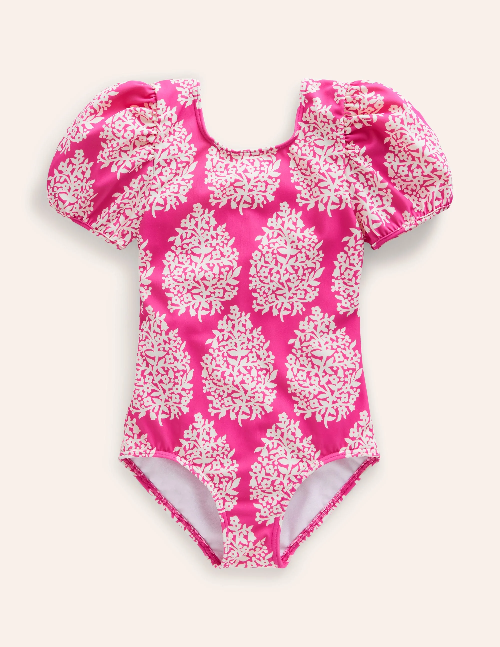 Printed Puff-sleeved Swimsuit-Pink Small Flower Stamp - Image 3