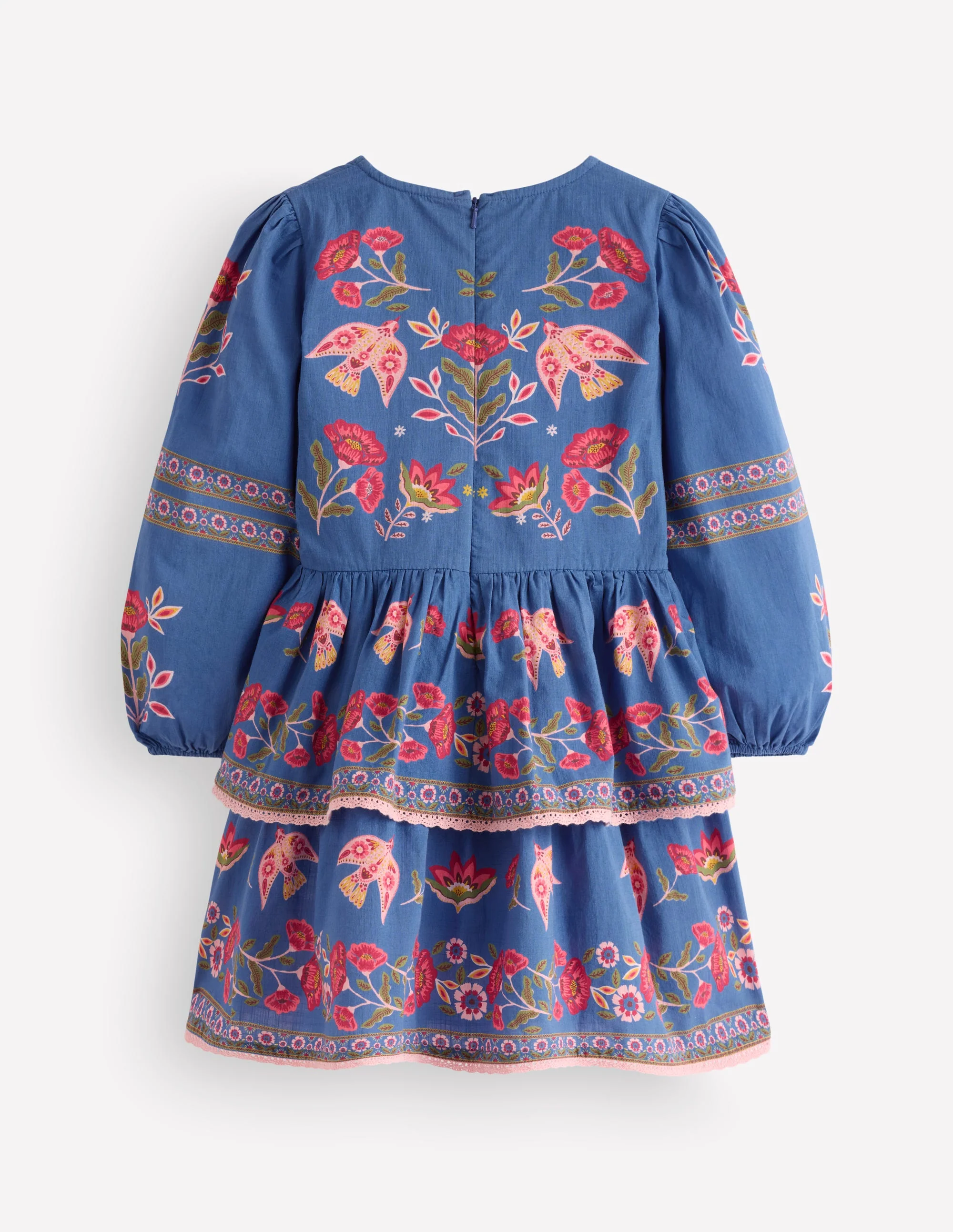 Printed Tiered Woven Dress-Blue Birds Placement - Image 2