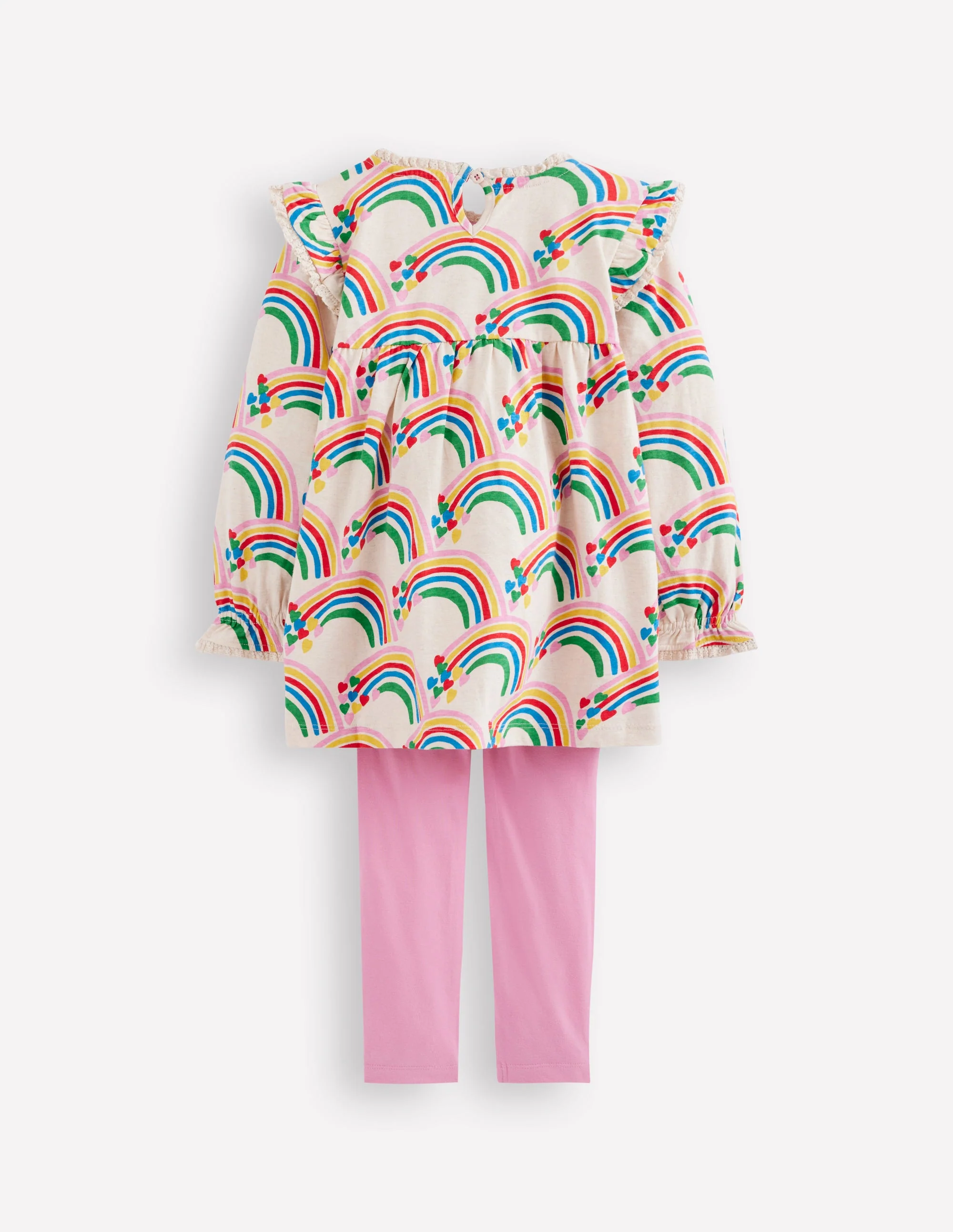 Printed Tunic Set-Oatmeal Marl Rainbow Hearts - Image 2