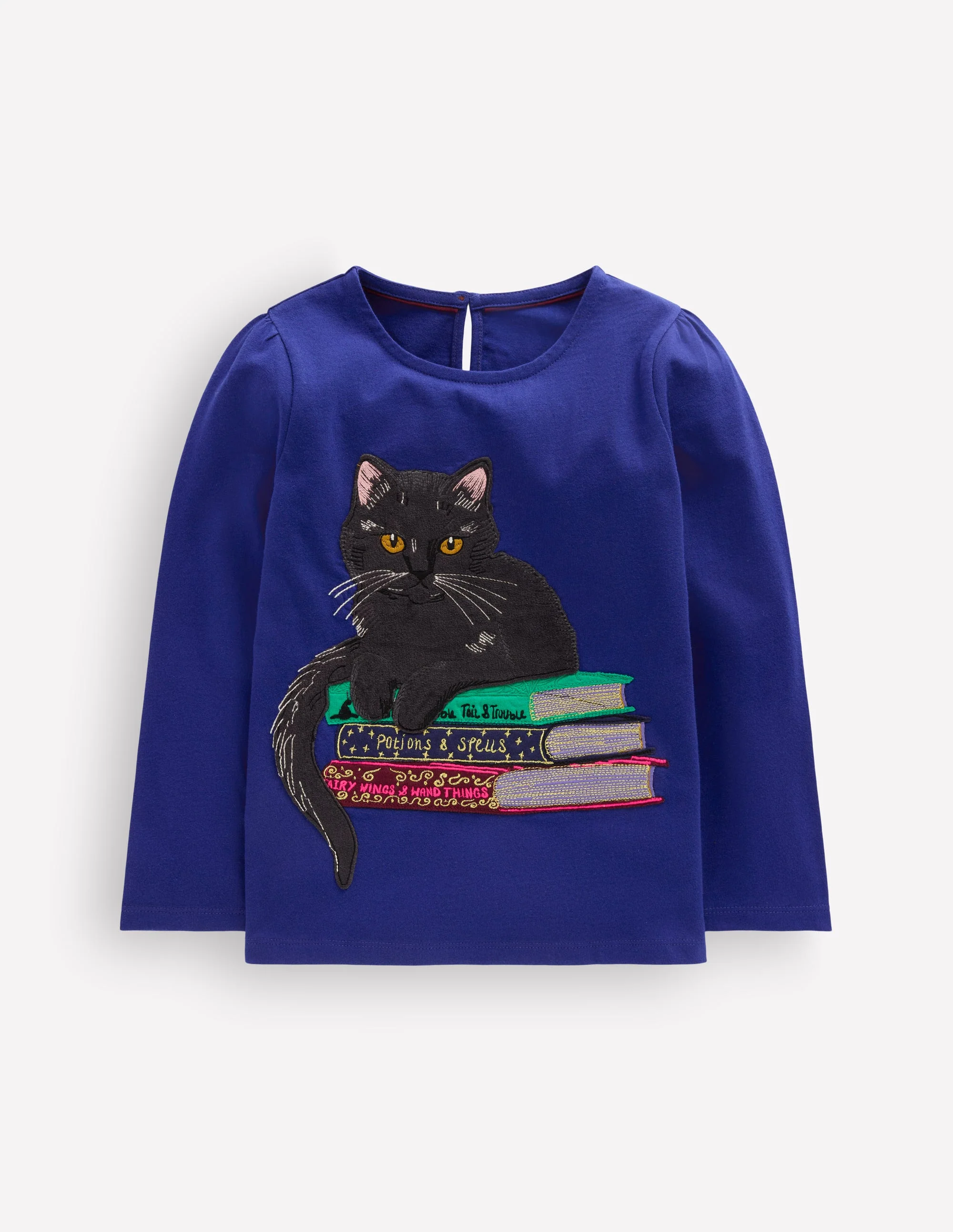 Puff Sleeve Appliqué  T-shirt-Bright Blue Cat