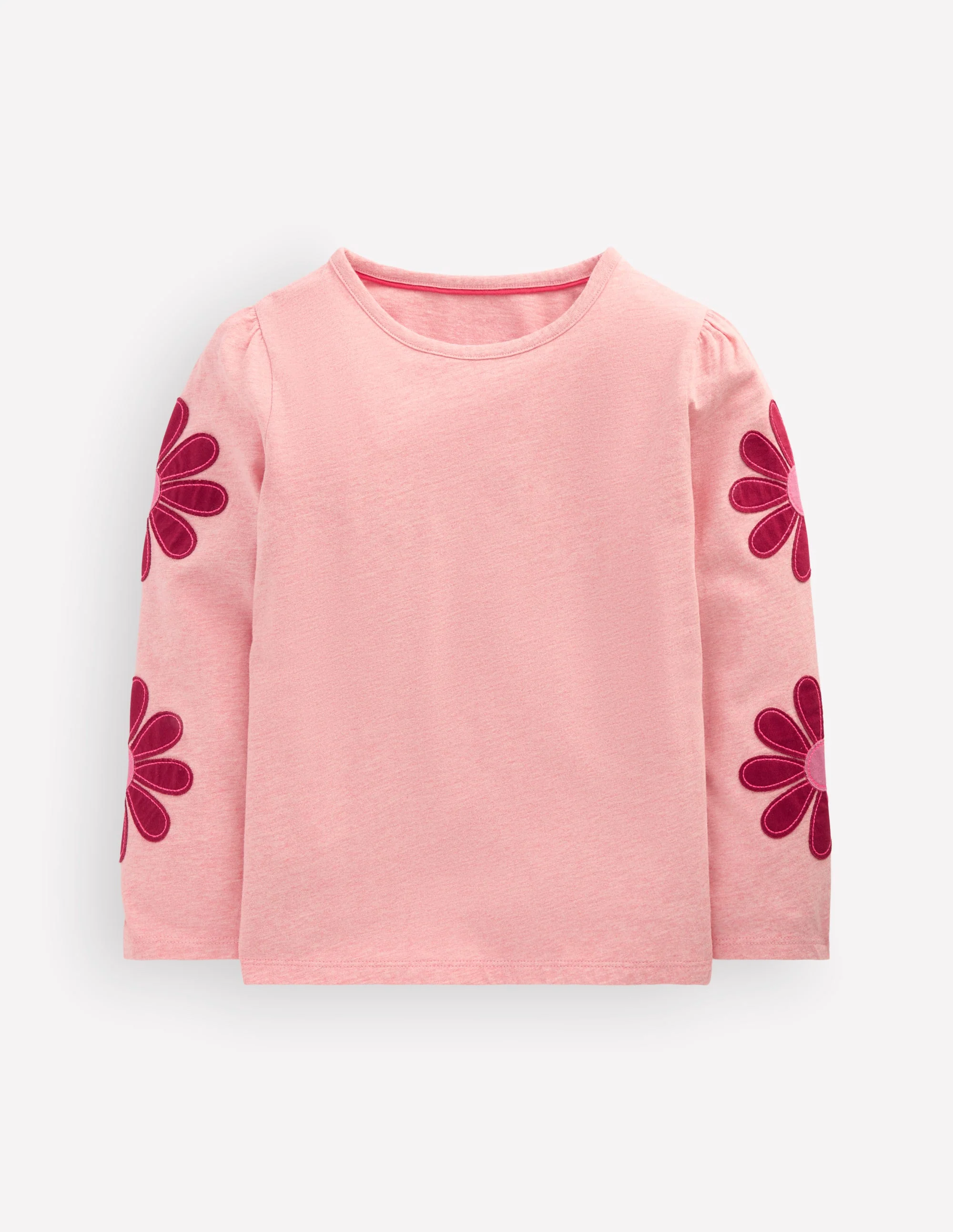 Puff Sleeve Appliqué T-shirt-Pink Marl Flowers