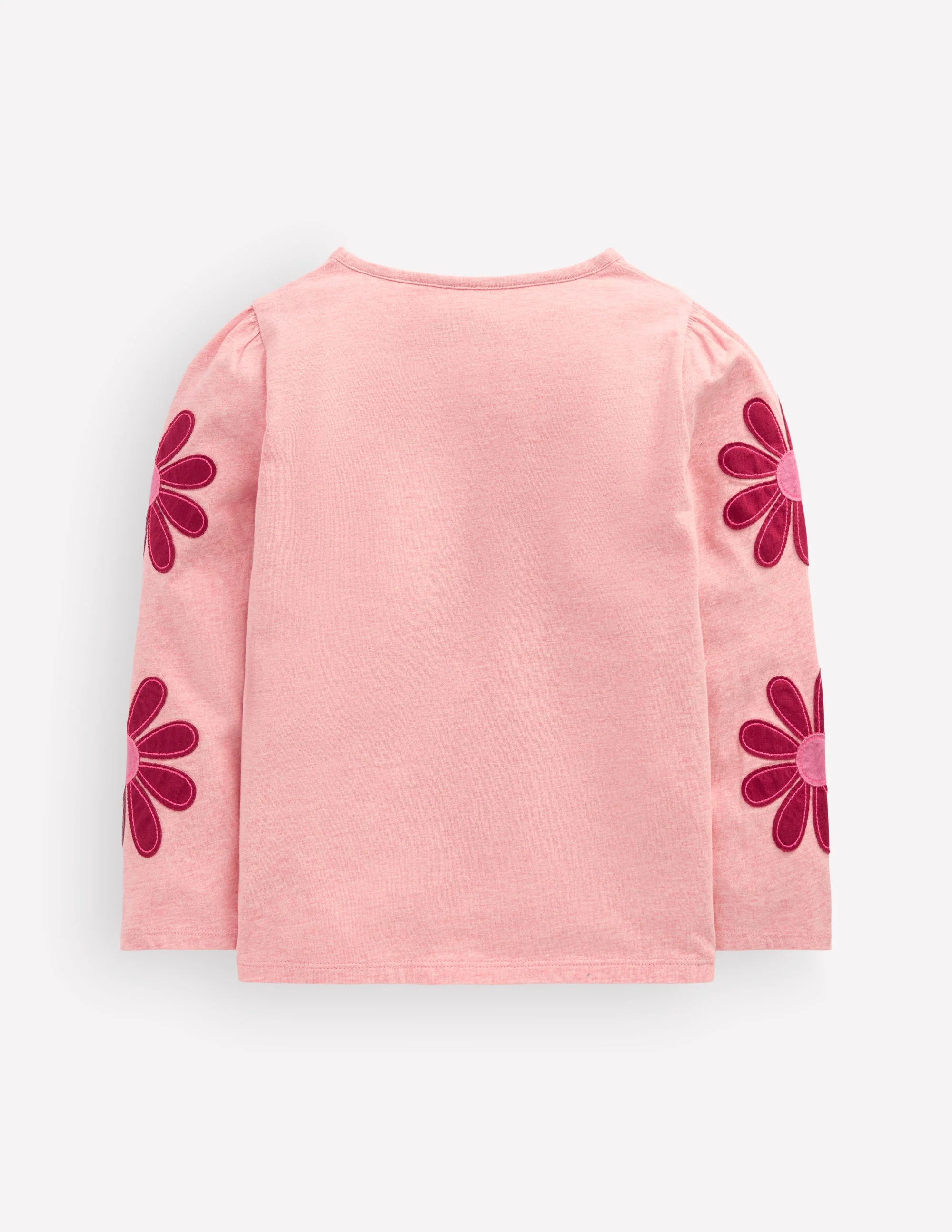 Puff Sleeve Appliqué T-shirt-Pink Marl Flowers - Image 2