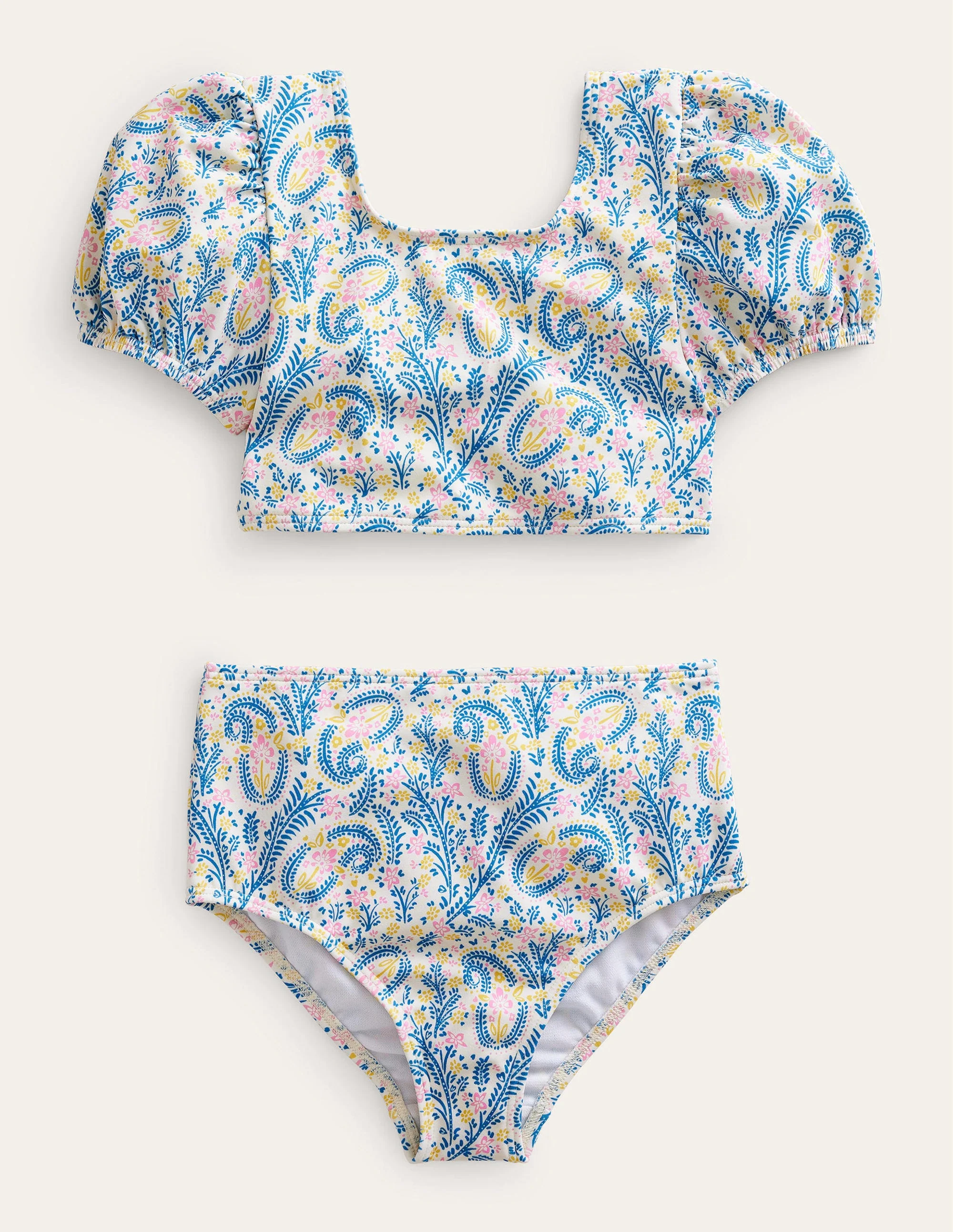 Puff Sleeve Bikini-Ivory Paisley