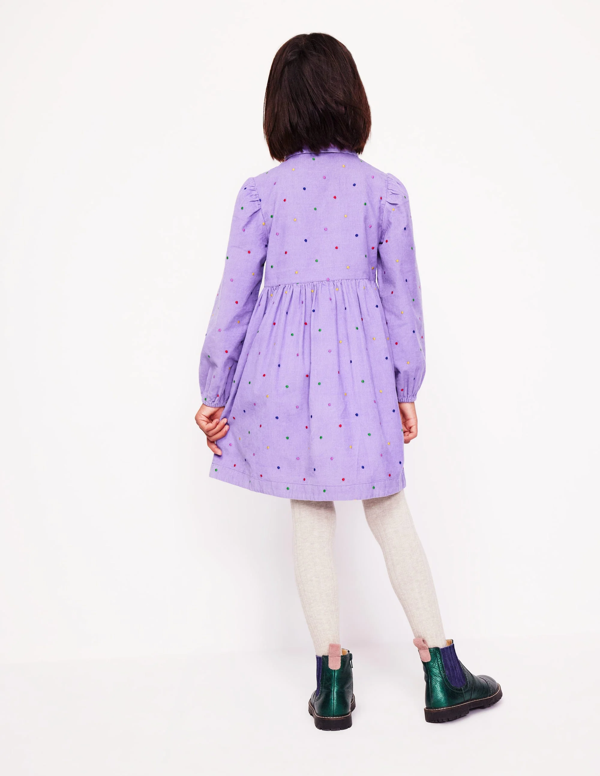 Puff Sleeve Shirt Dress-Aster Purple Embroidered Spot - Image 2