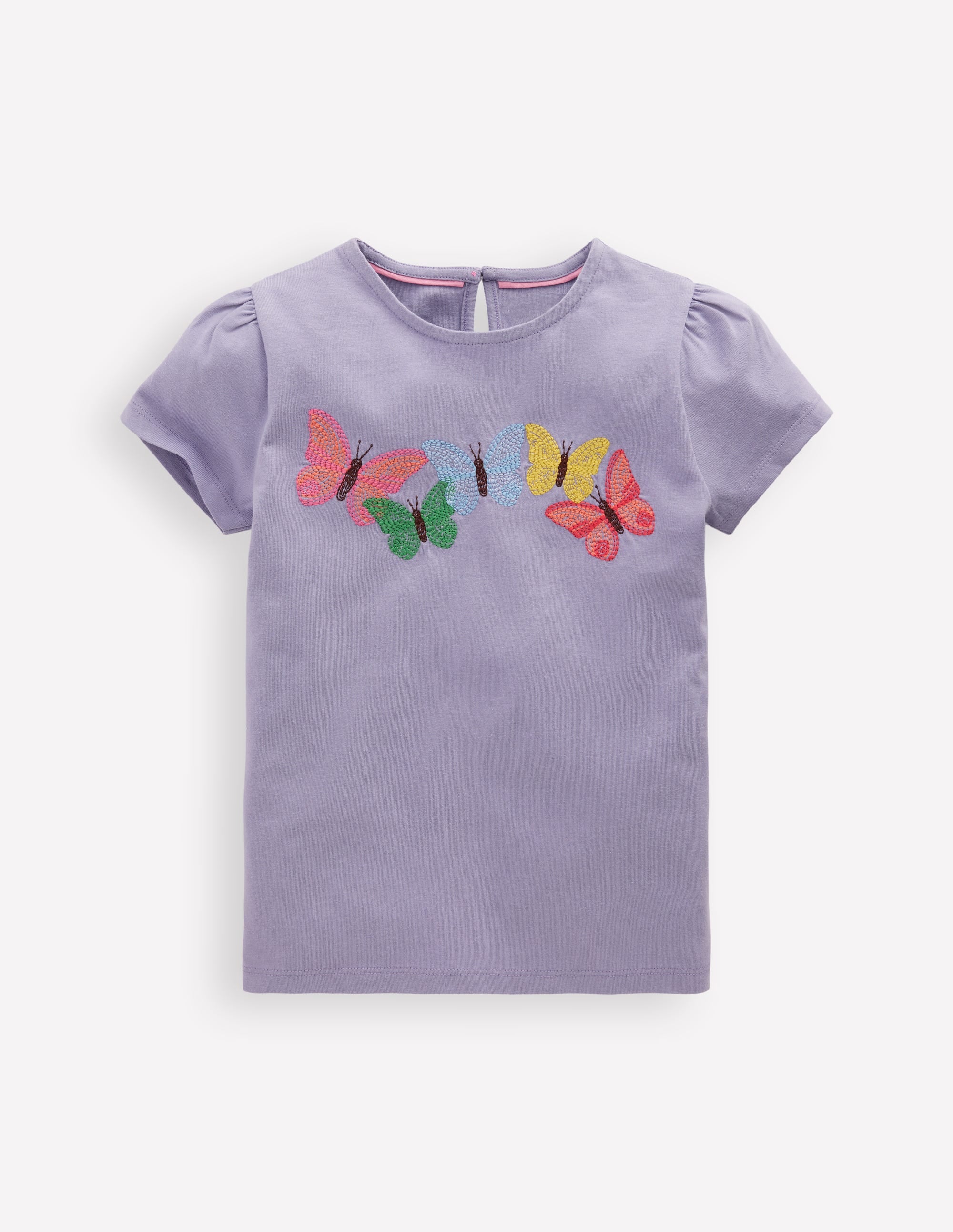 Puff Sleeve Superstitch Top-Purple Butterflies