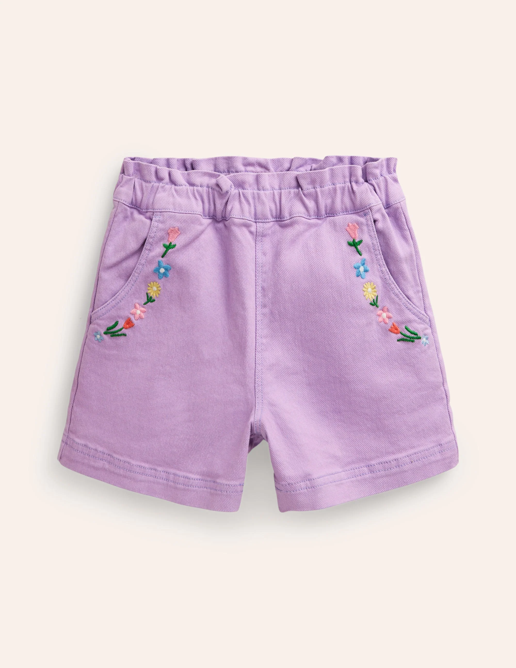 Pull-on Shorts-Crocus Purple Embroidery
