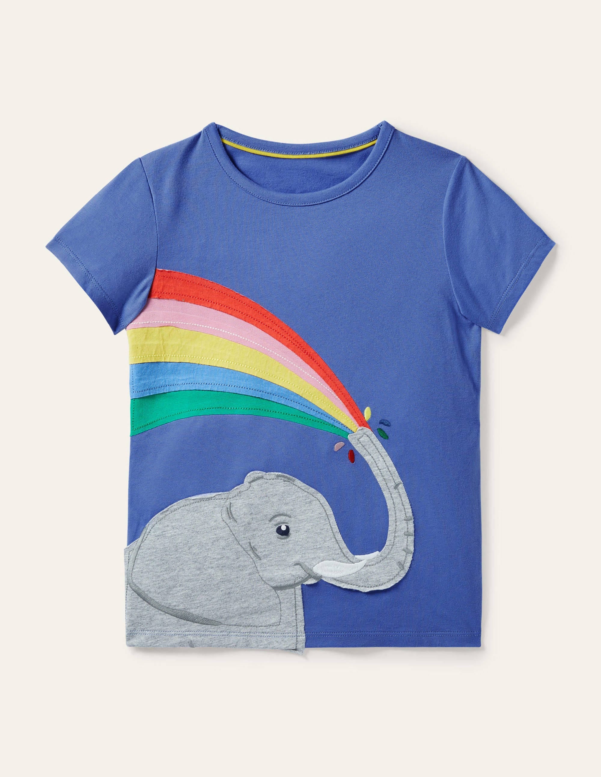 Rainbow Appliqué T-shirt-Gulf Blue Elephant