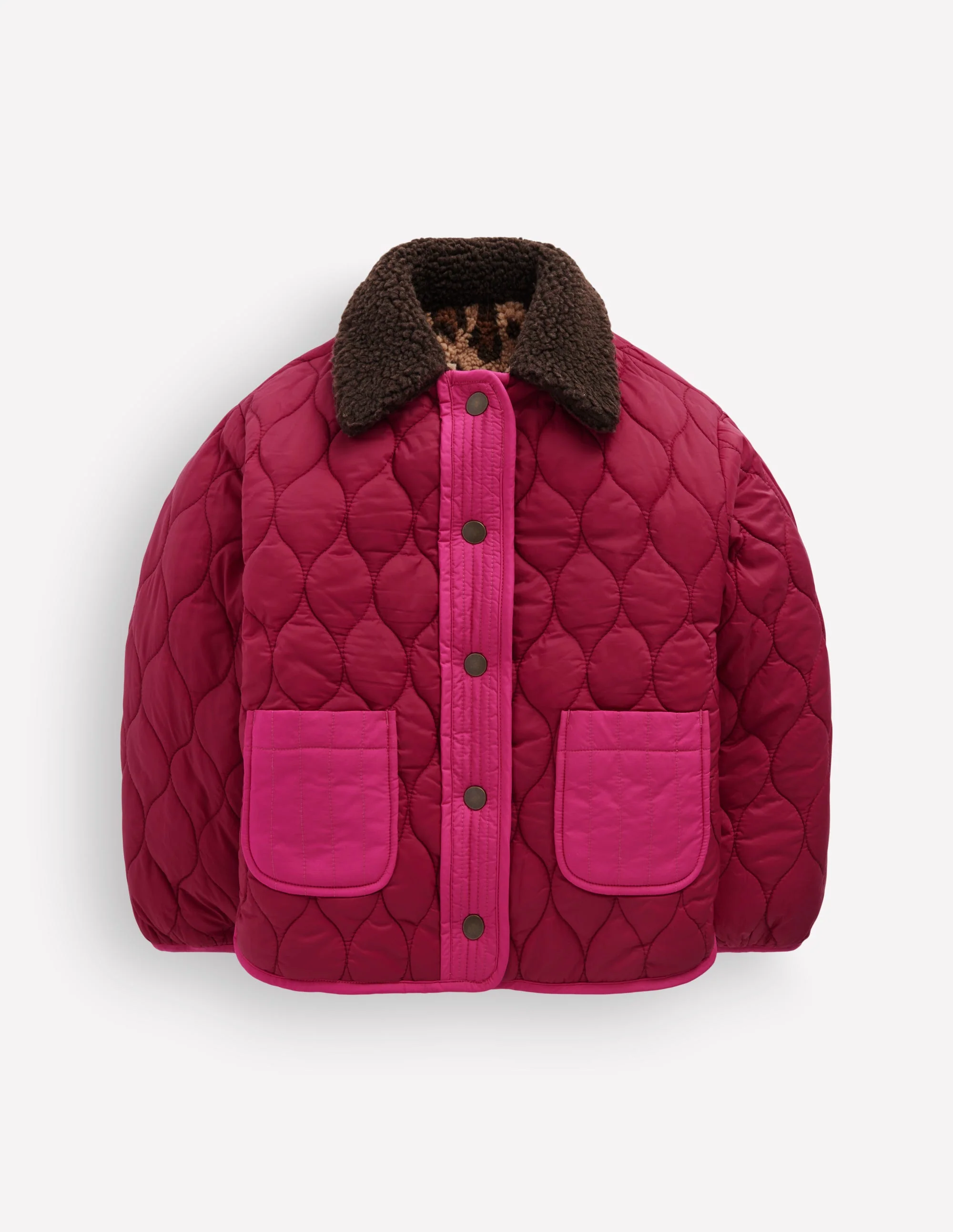 Reversible Borg Quilted Jacket-Leopard Multi - Image 5