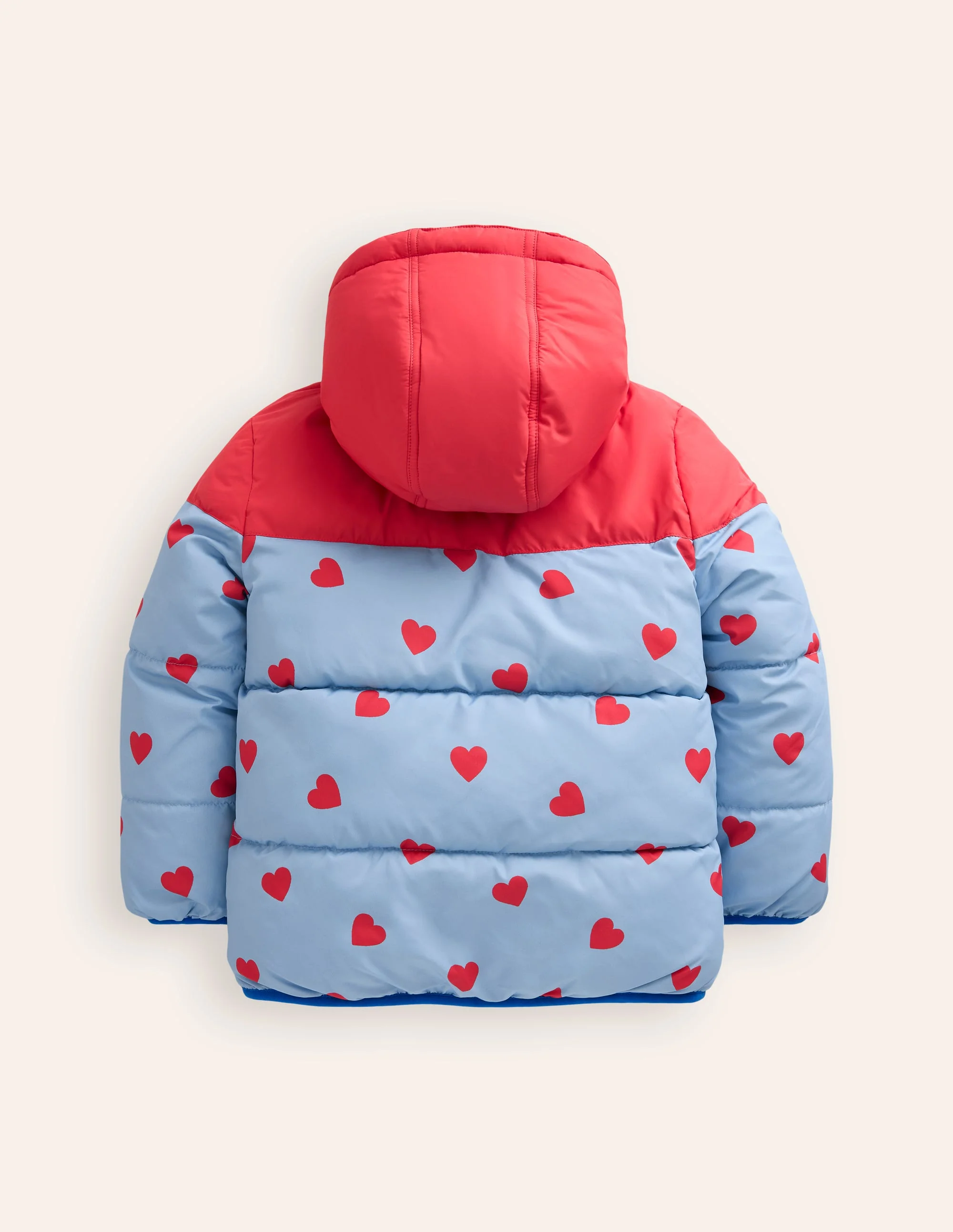 Reversible Cosy Borg Coat-Blue/Red Ditsy Hearts - Image 2