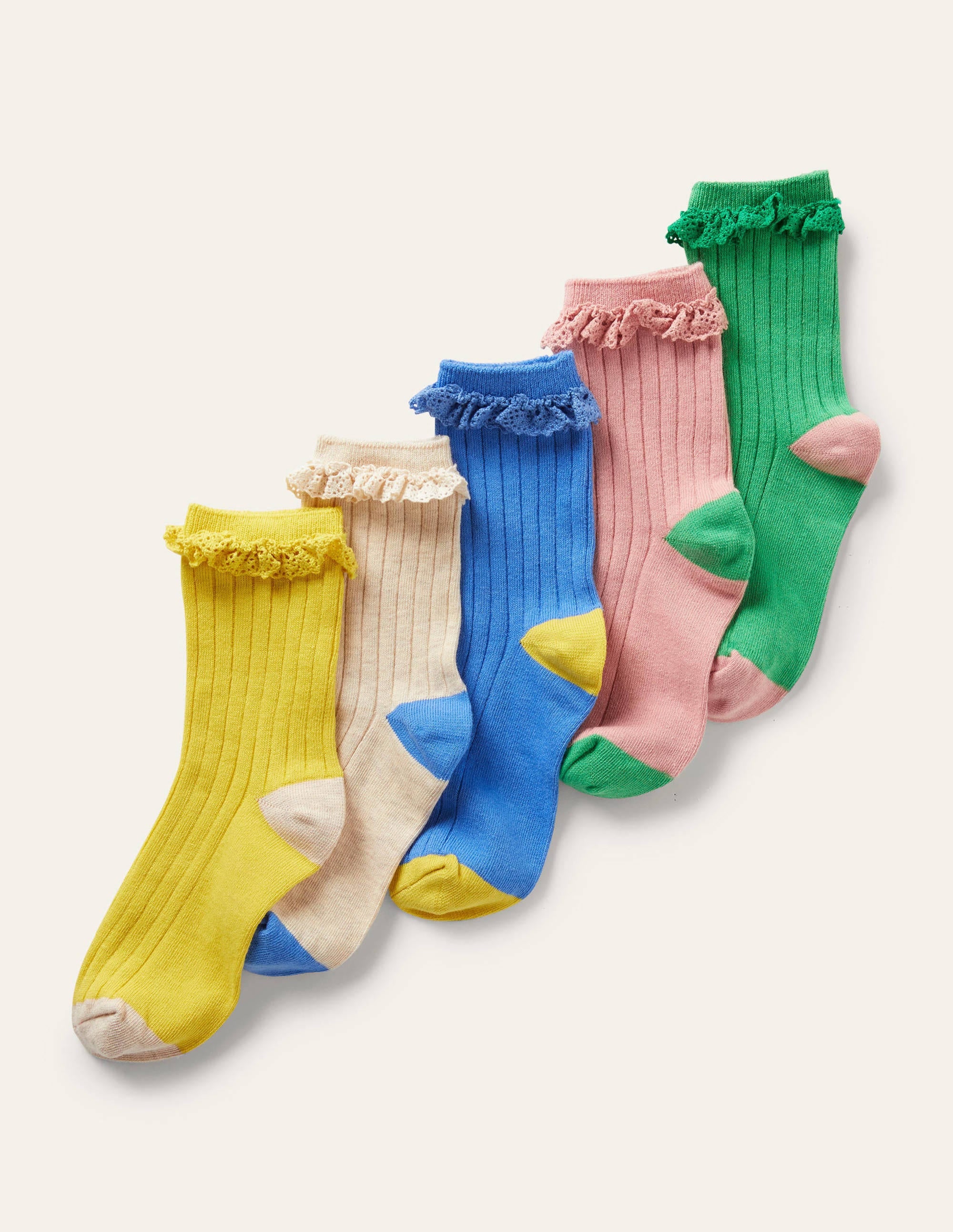 Ribbed Frilly Socks 5 Pack-Multi Pastel - Image 3