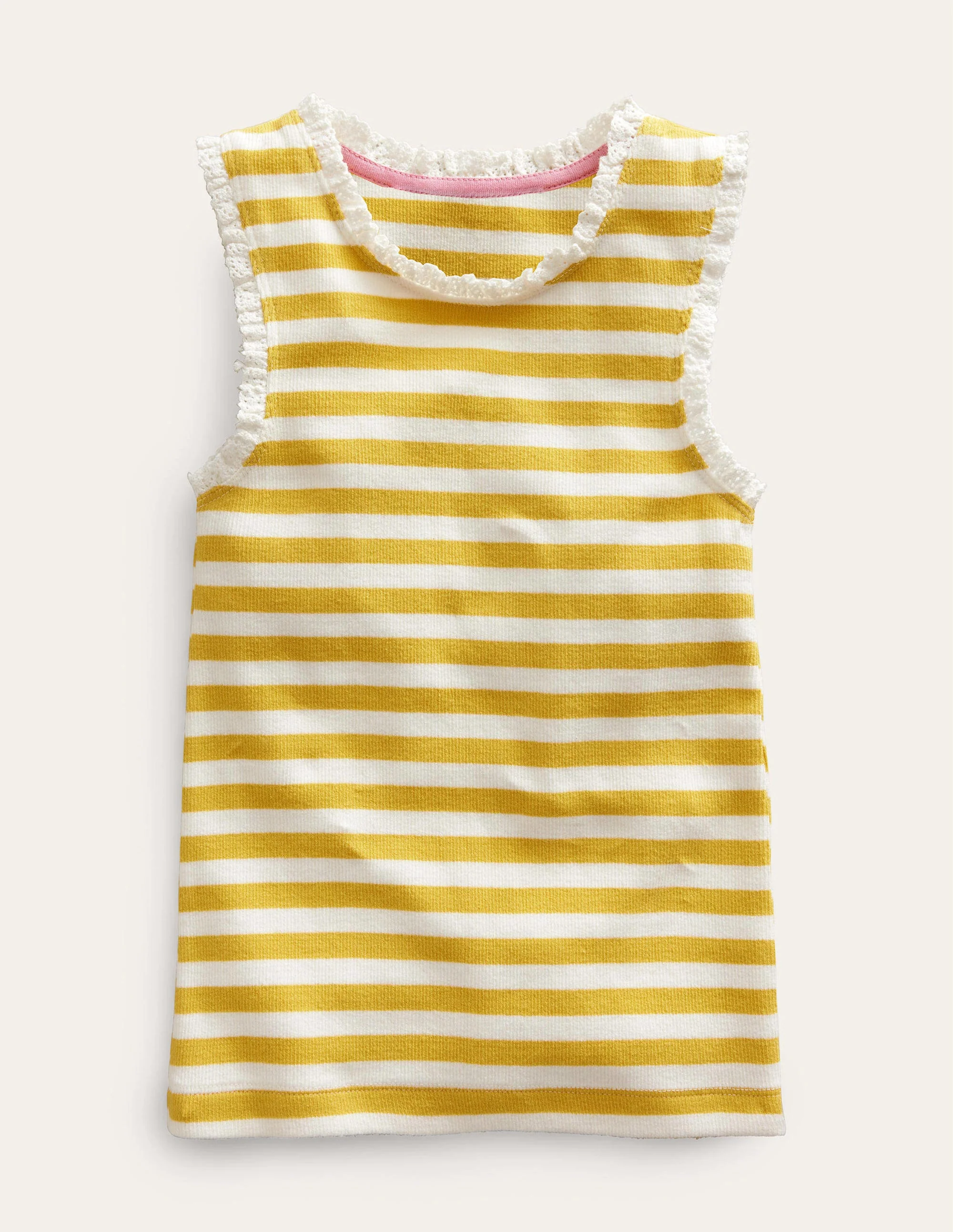 Ribbed Lace Trim Vest-Sweetcorn Yellow/Ivory