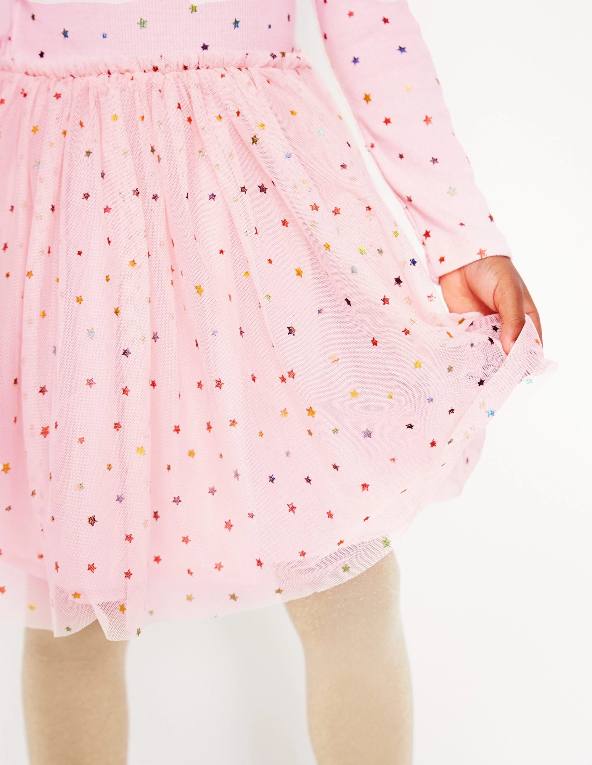 Rose Twirly Tulle Dress-Chalk Pink Multi Rainbow Stars - Image 5