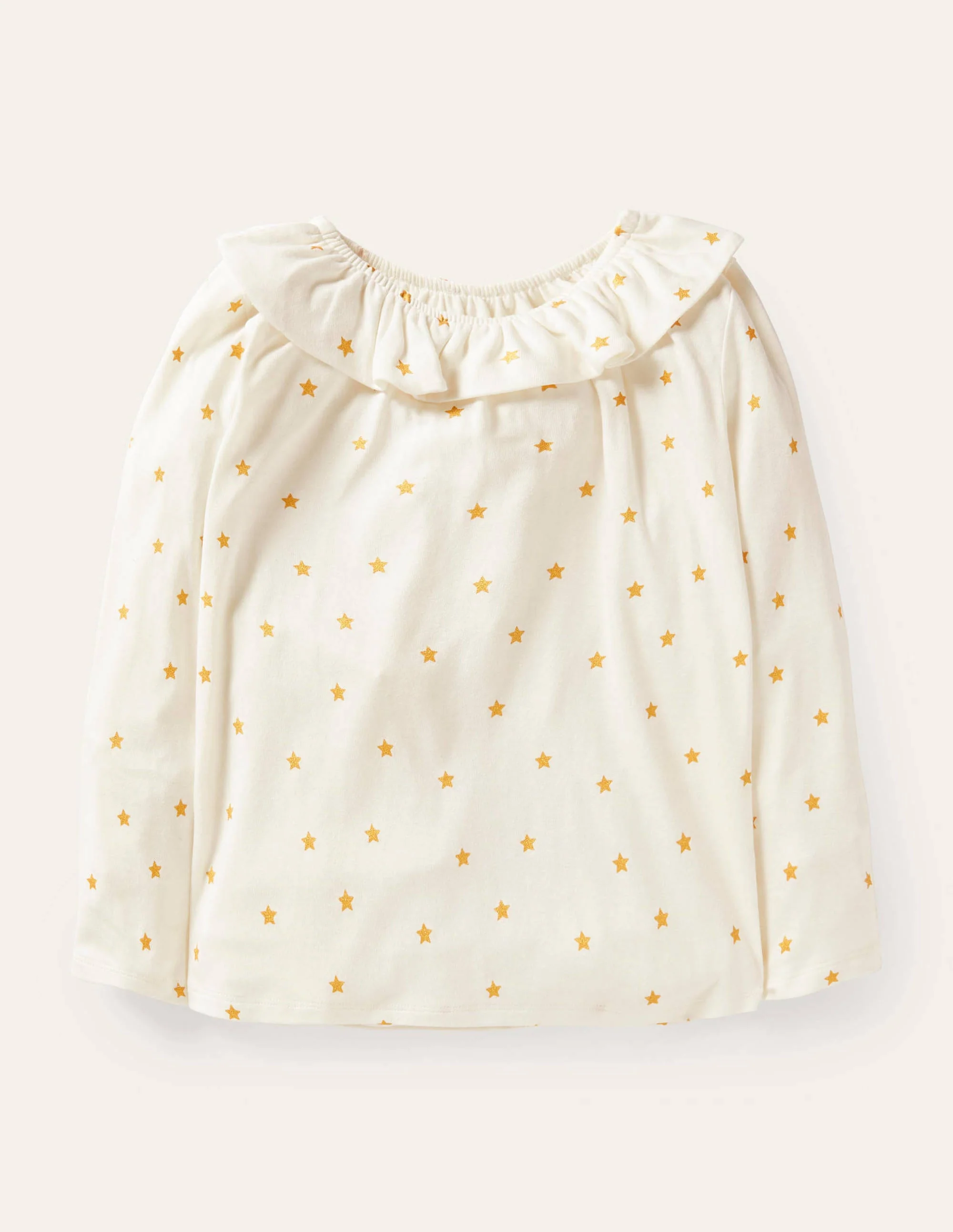 Ruffle Neck Jersey Top-Ivory Gold Stars