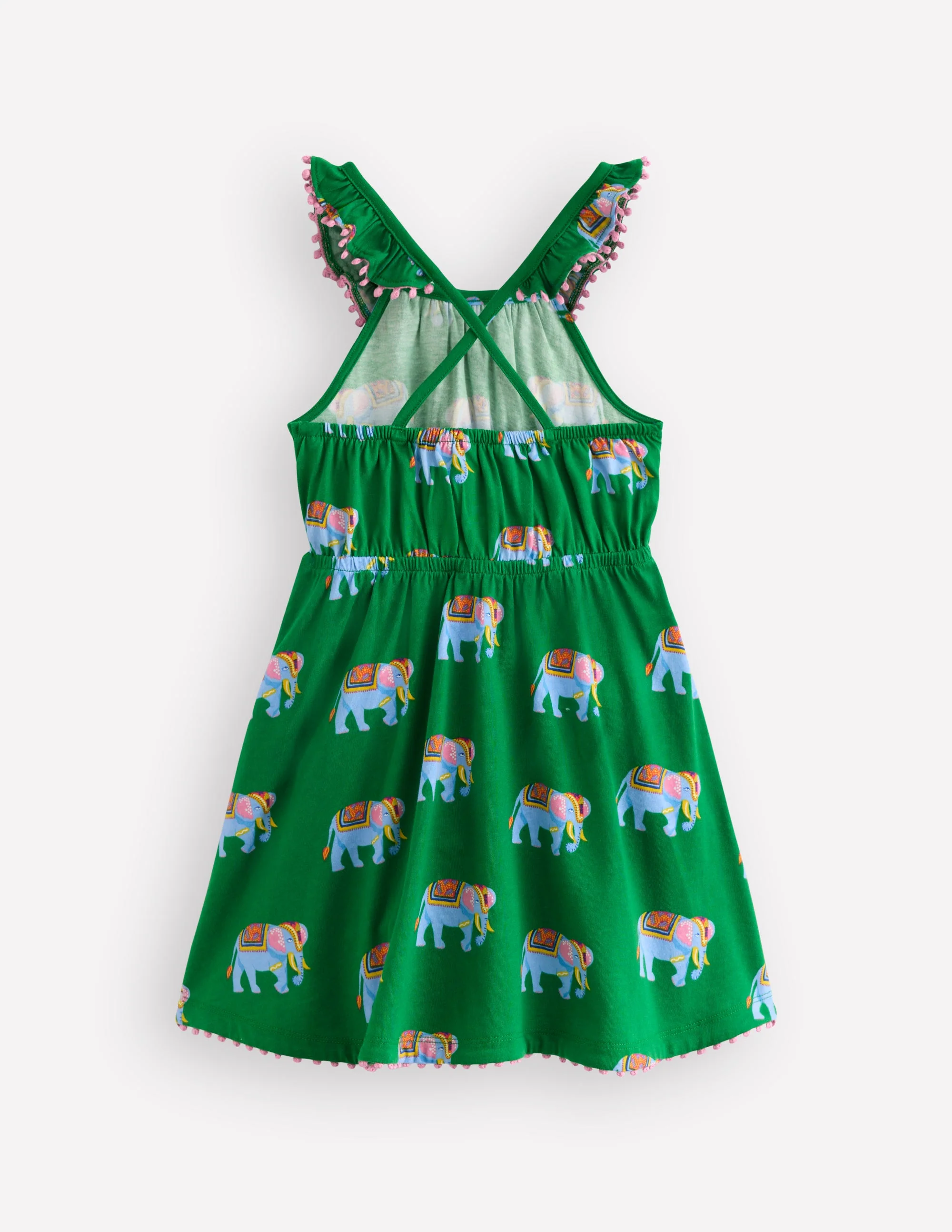 Ruffle Neck Trim Dress-Highland Green Elephants - Image 3