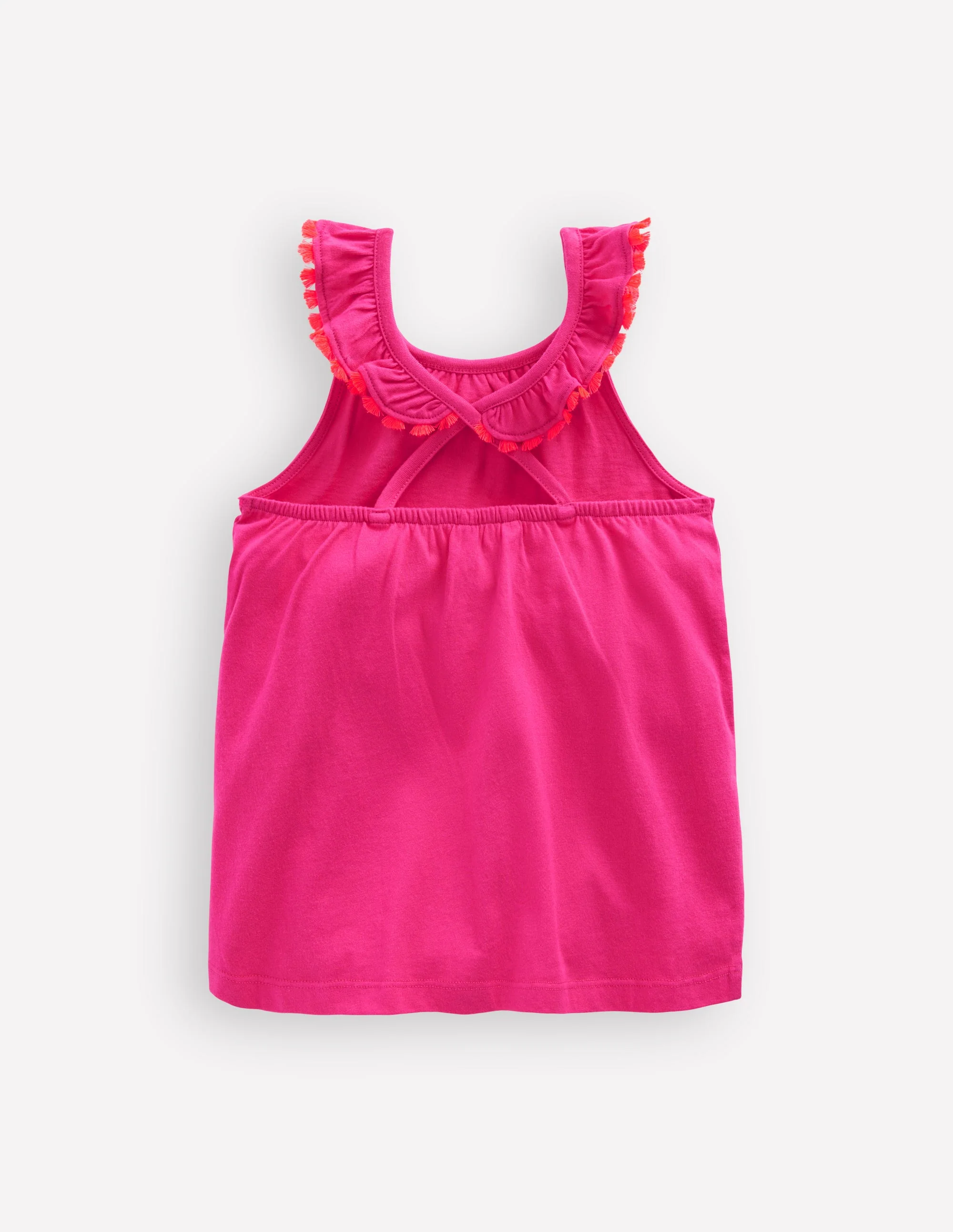 Ruffle Neck Trim Top-Brillant Pink - Image 2