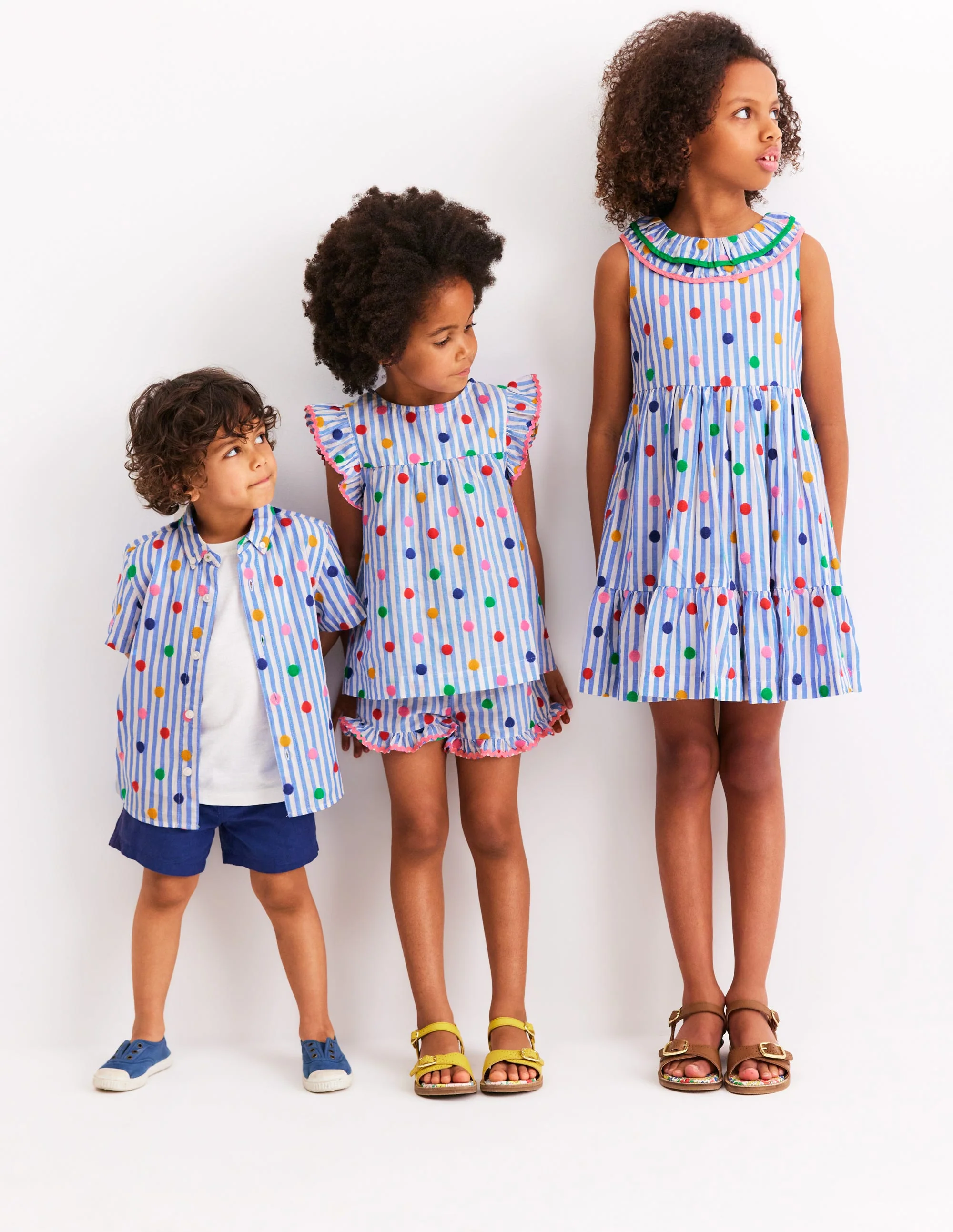 Ruffle Neck Woven Dress-Peacock Plume Blue Spot - Image 5