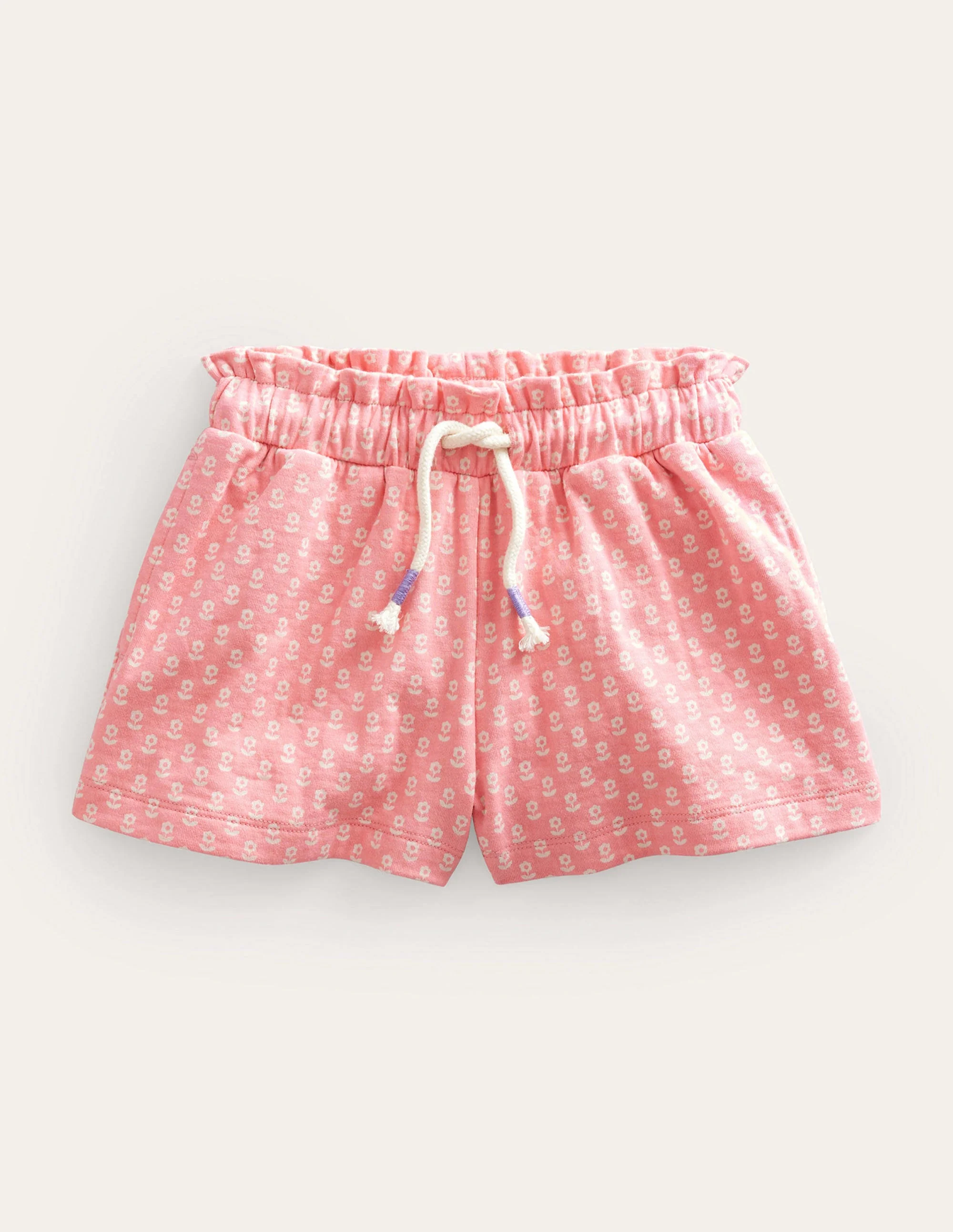Ruffle Waist Sweat Shorts-Crab Apple Pink Floral