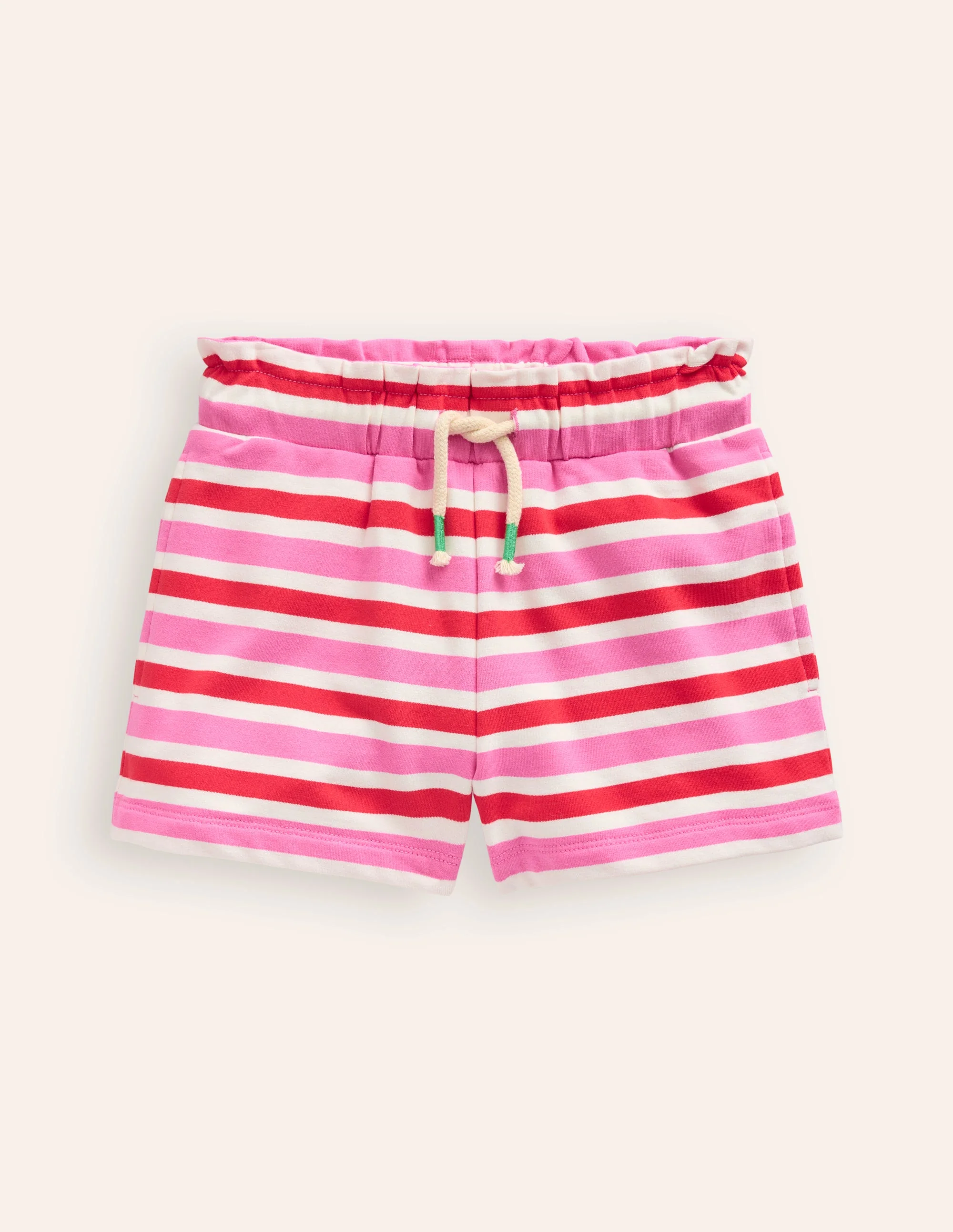 Ruffle Waist Sweat Shorts-Poppy Red/ Pink Stripe
