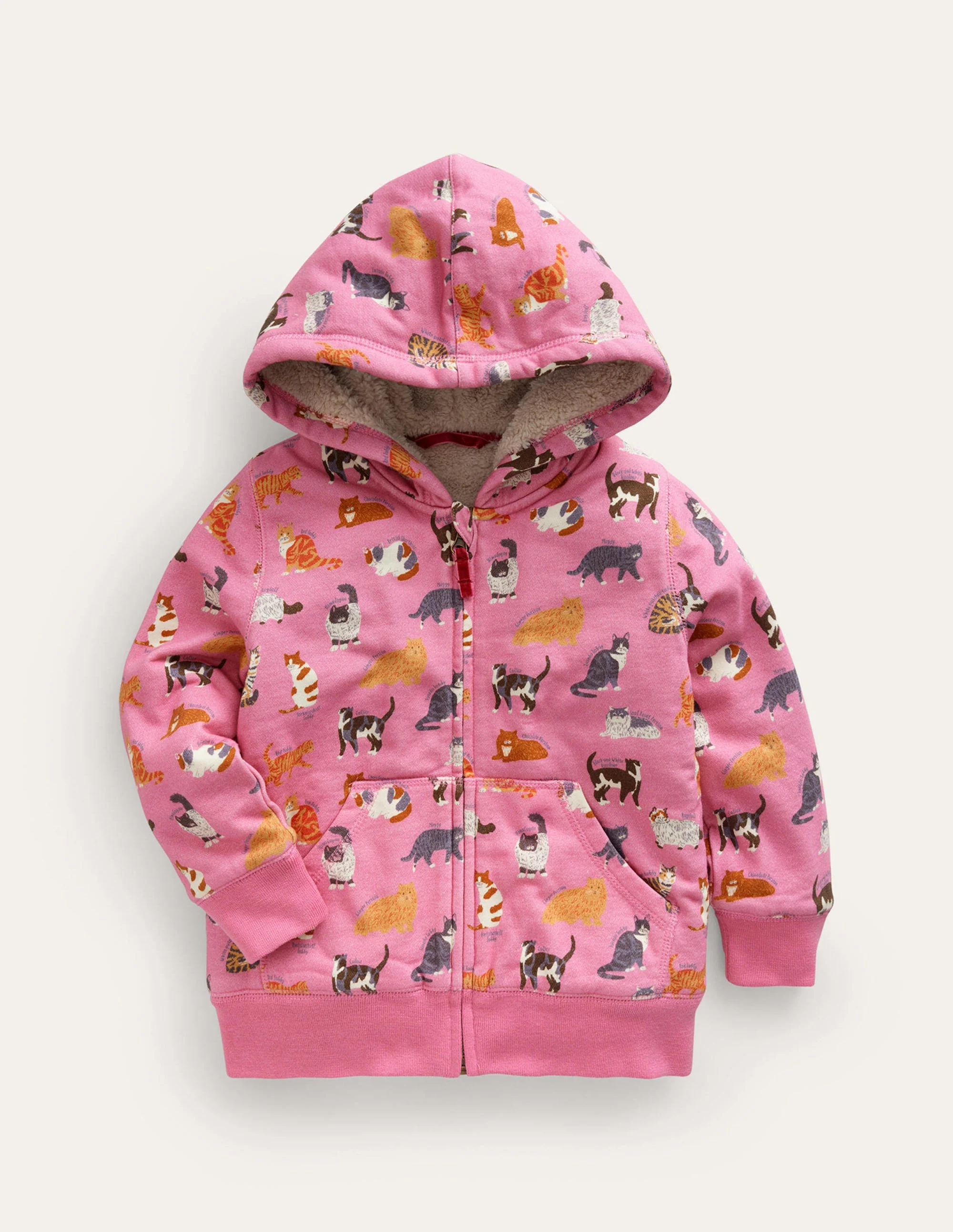 Shaggy-lined Hoodie-Formica Pink Cats