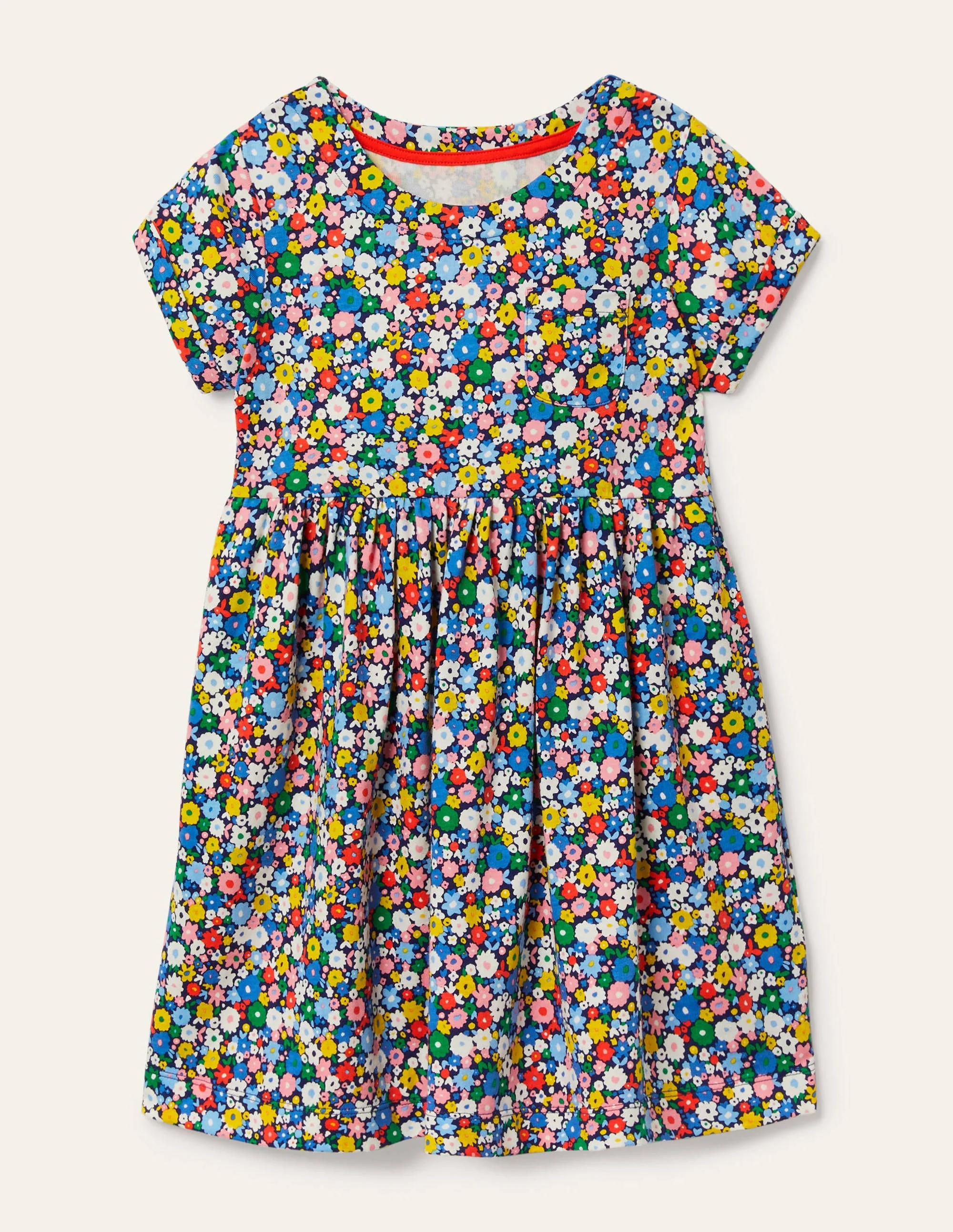 Short Sleeve Fun Jersey Dress-Elizabethan Blue Flowerpatch