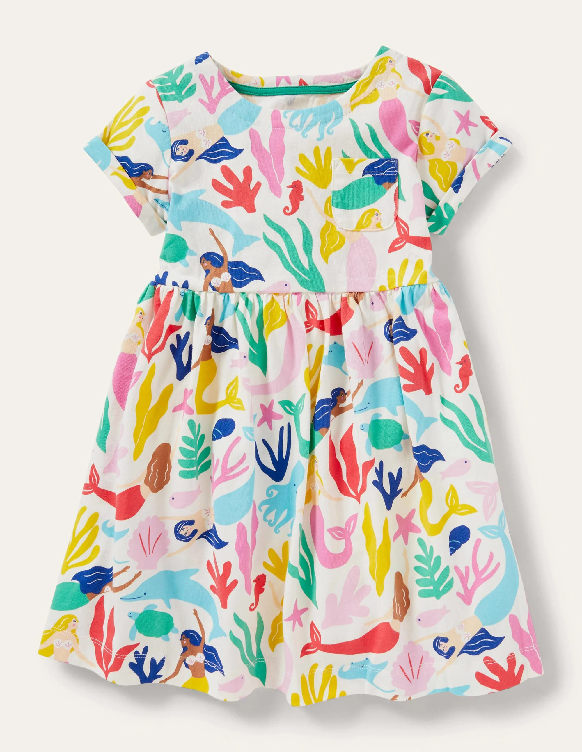 Short Sleeve Fun Jersey Dress-Ivory Mermaids