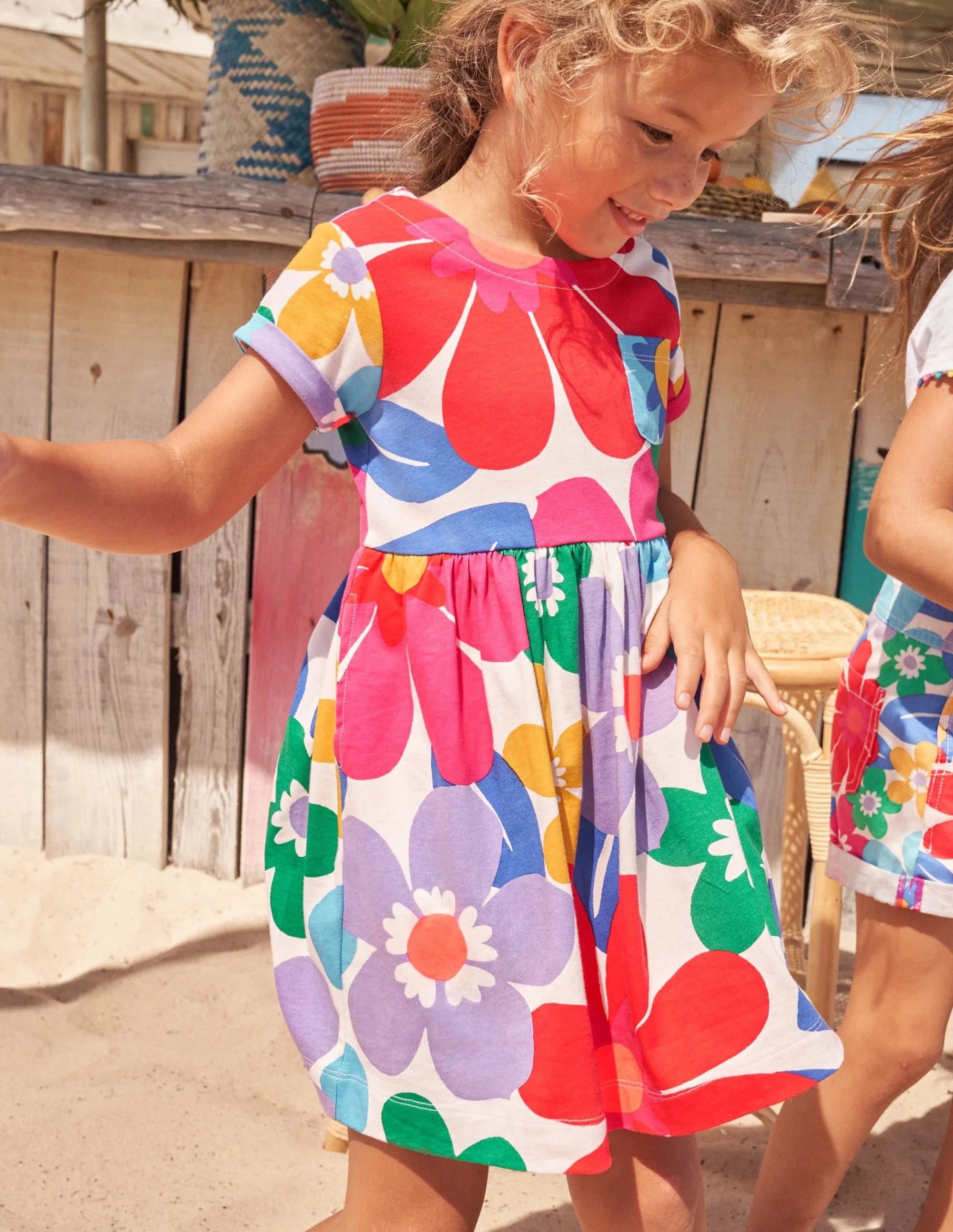 Short Sleeve Fun Jersey Dress-Multi Large Surf Floral - Image 4