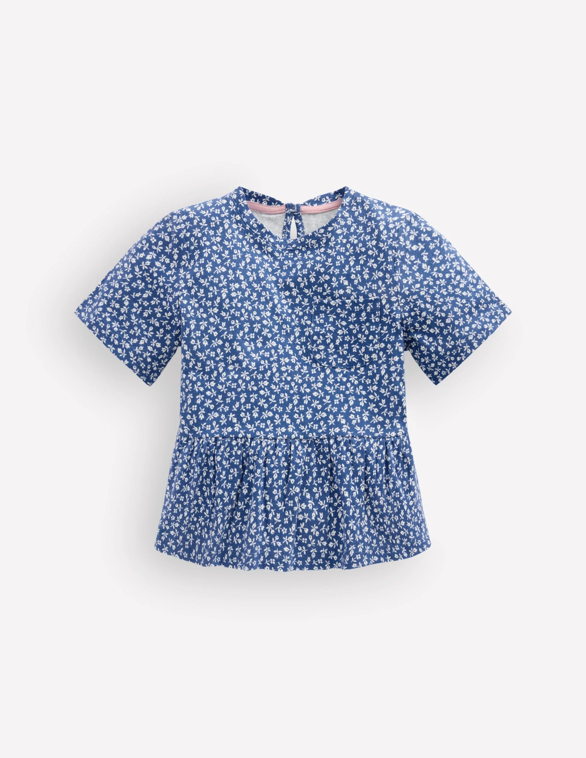 Short Sleeve Peplum Top-Bluejay Ditsy Floral