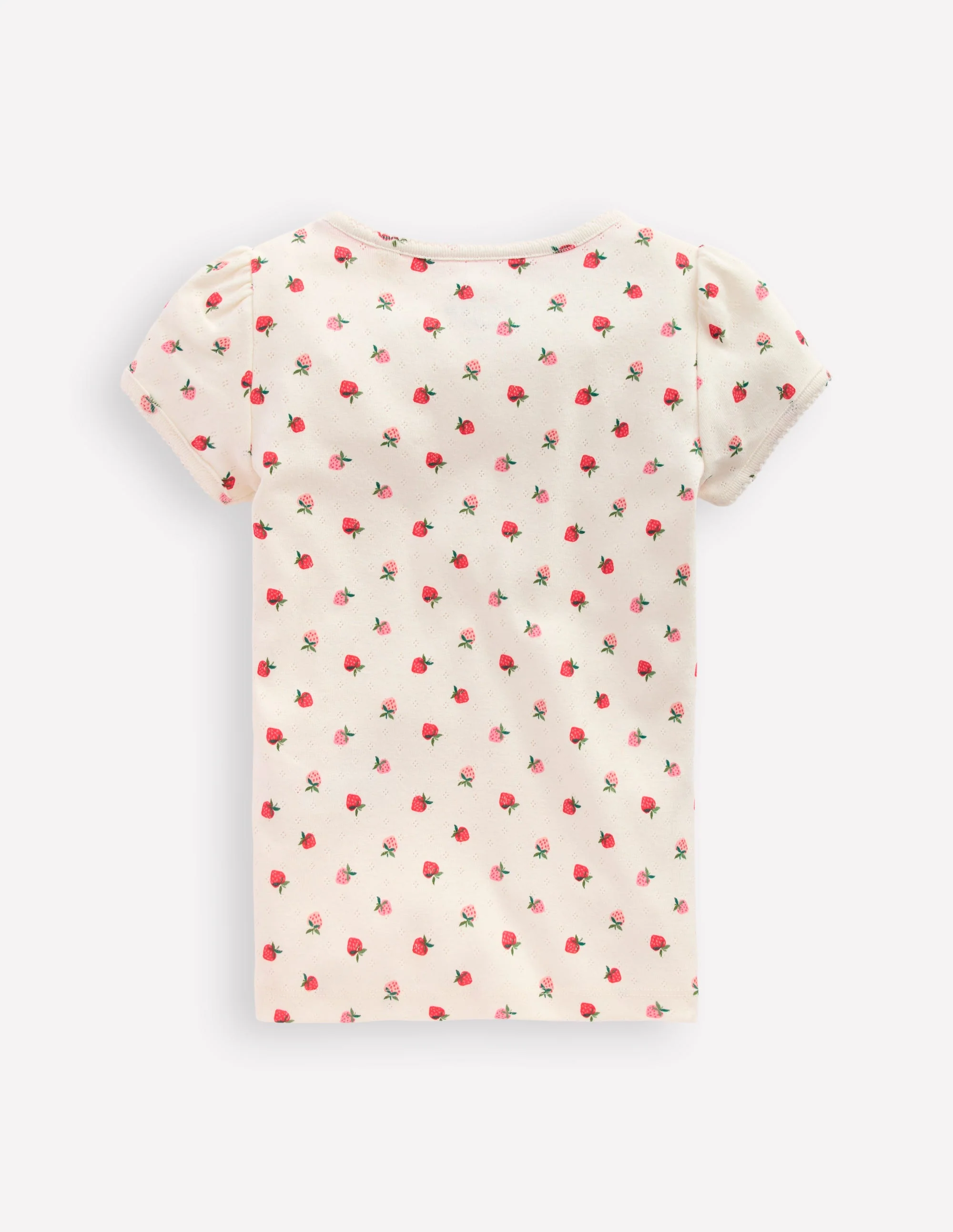 Short Sleeve Pointelle Top-Ivory Strawberry - Image 3