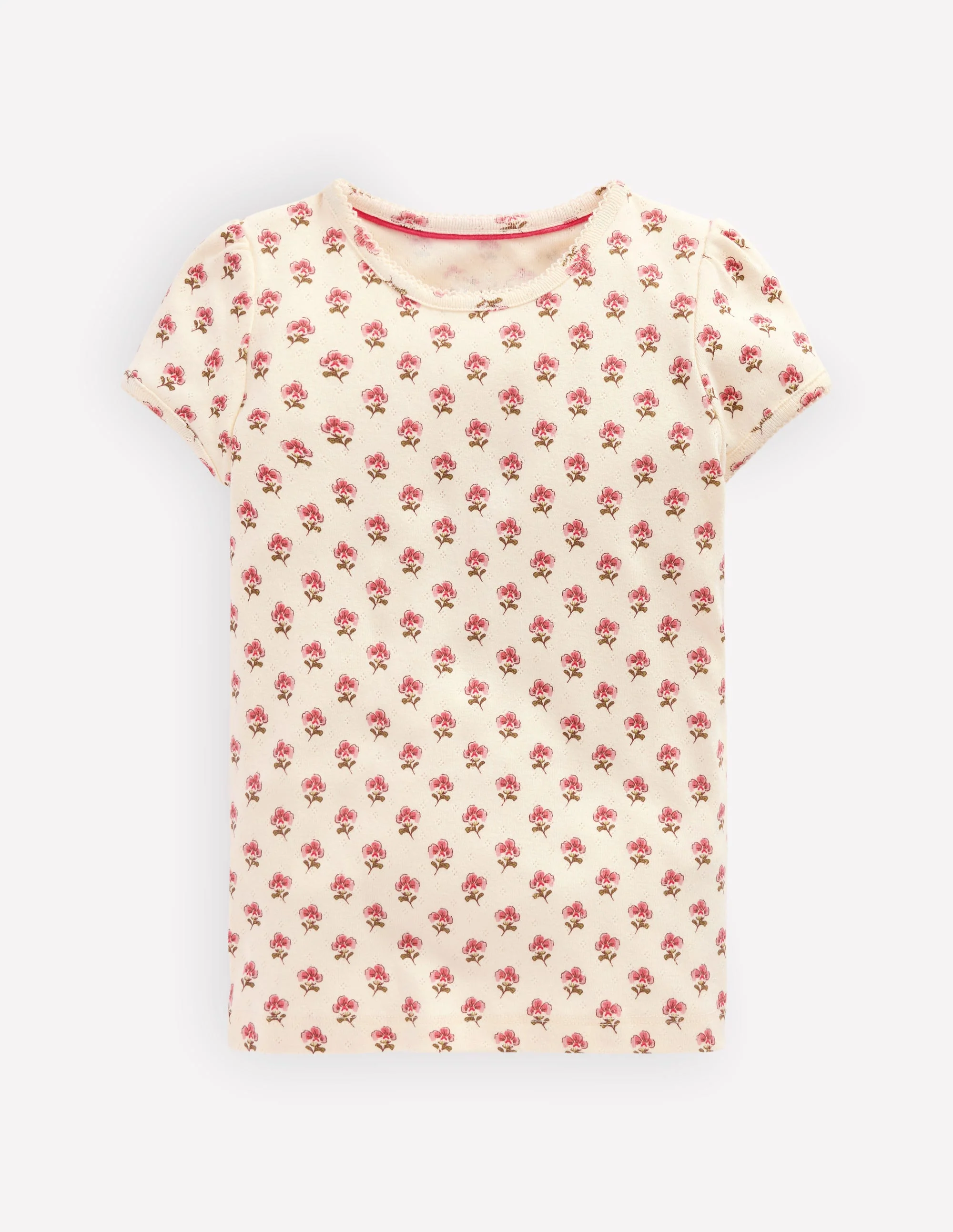 Short Sleeve Pointelle Top-Pink Floral