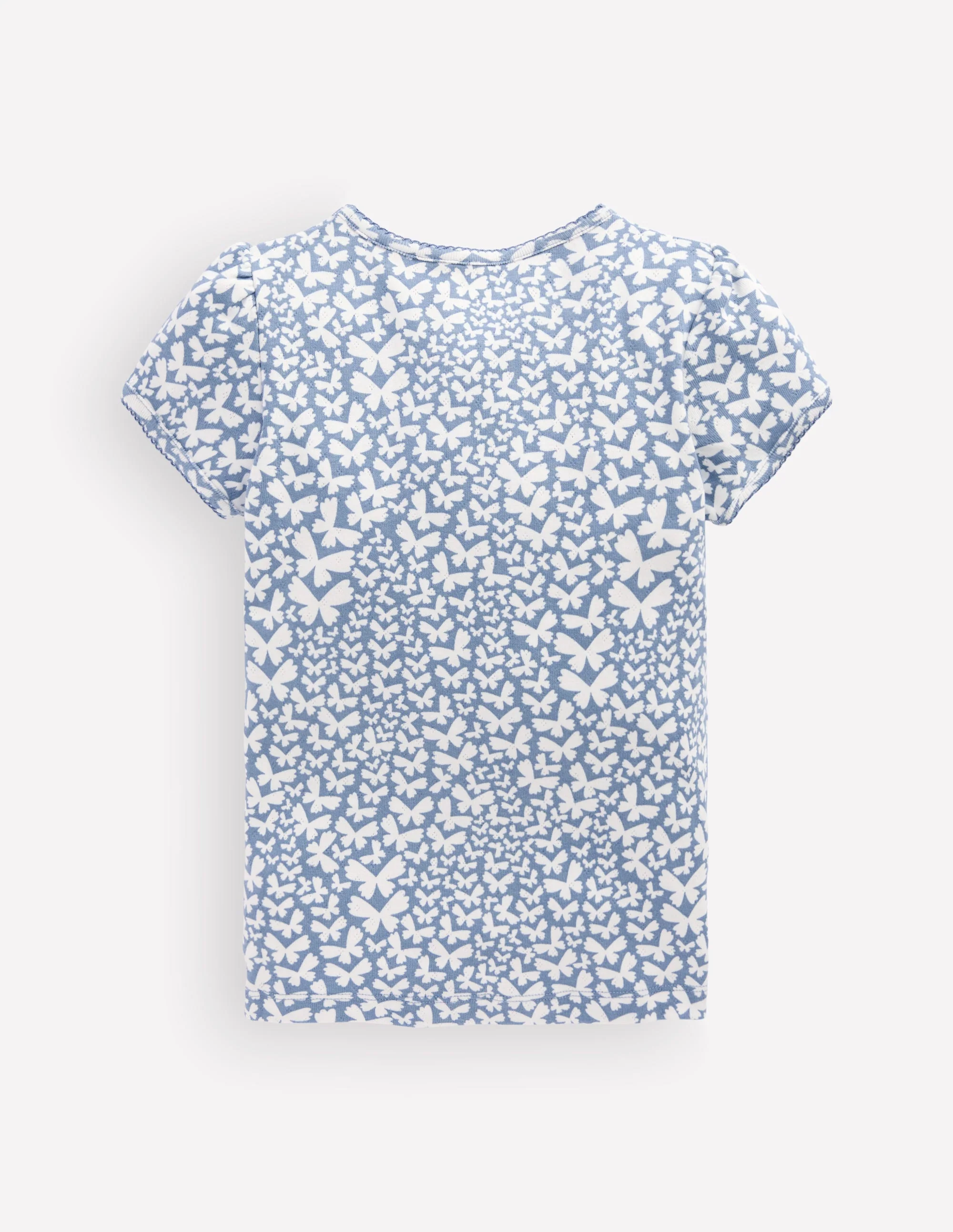 Short Sleeve Pointelle Top-Serenity Blue Butterflies - Image 2