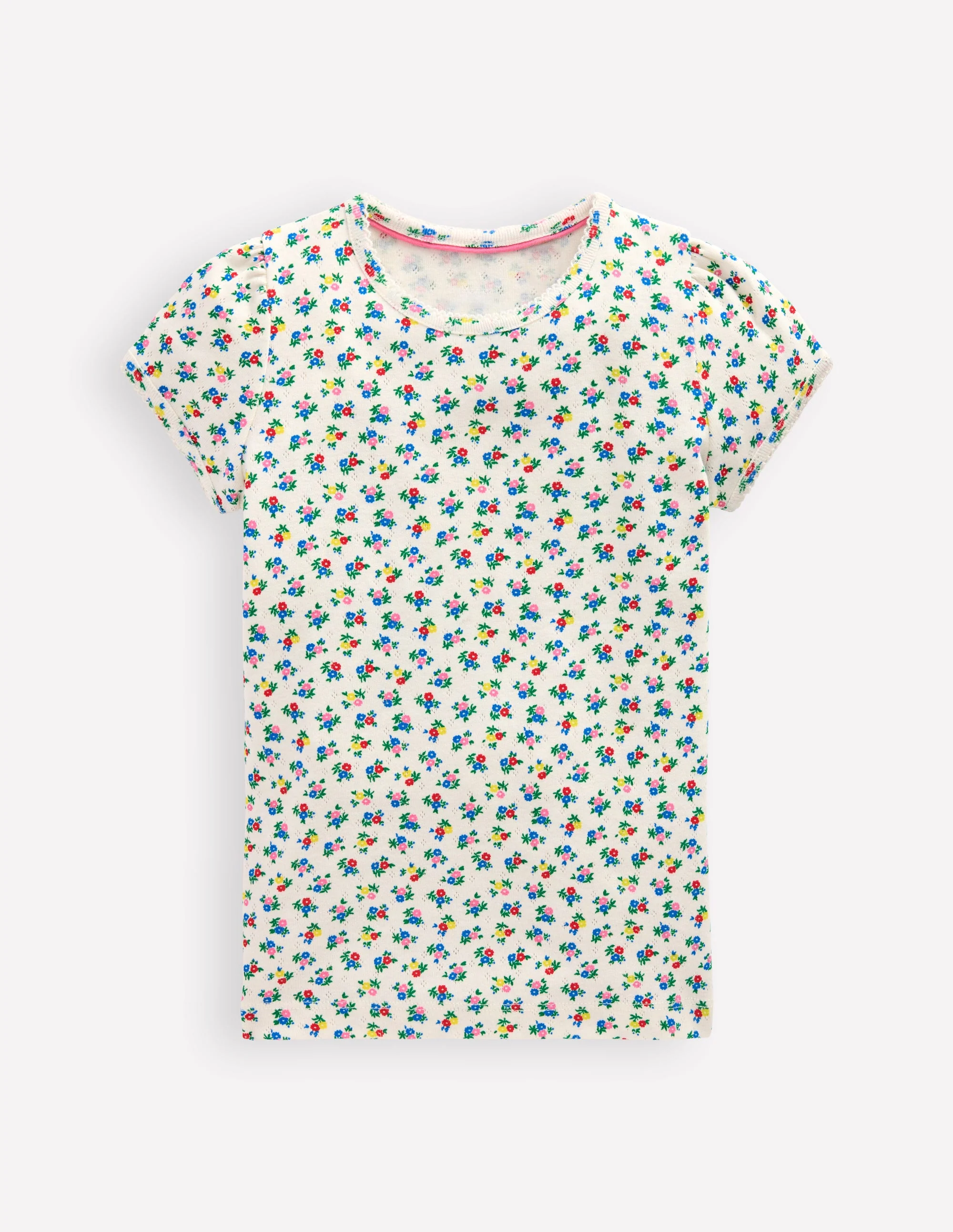 Short Sleeve Pointelle Top-Soft Ivory Ditsy Floral