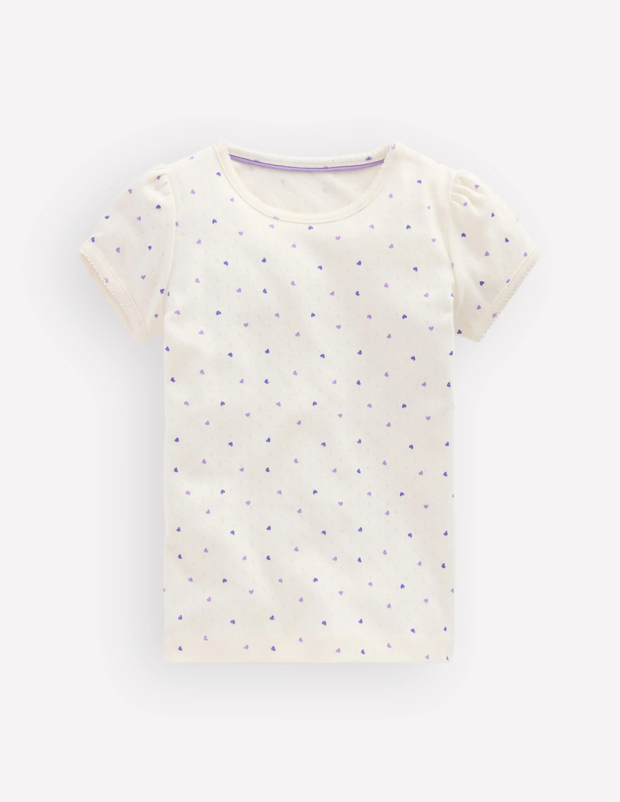 Short Sleeve Pointelle Top-White Heart Spot