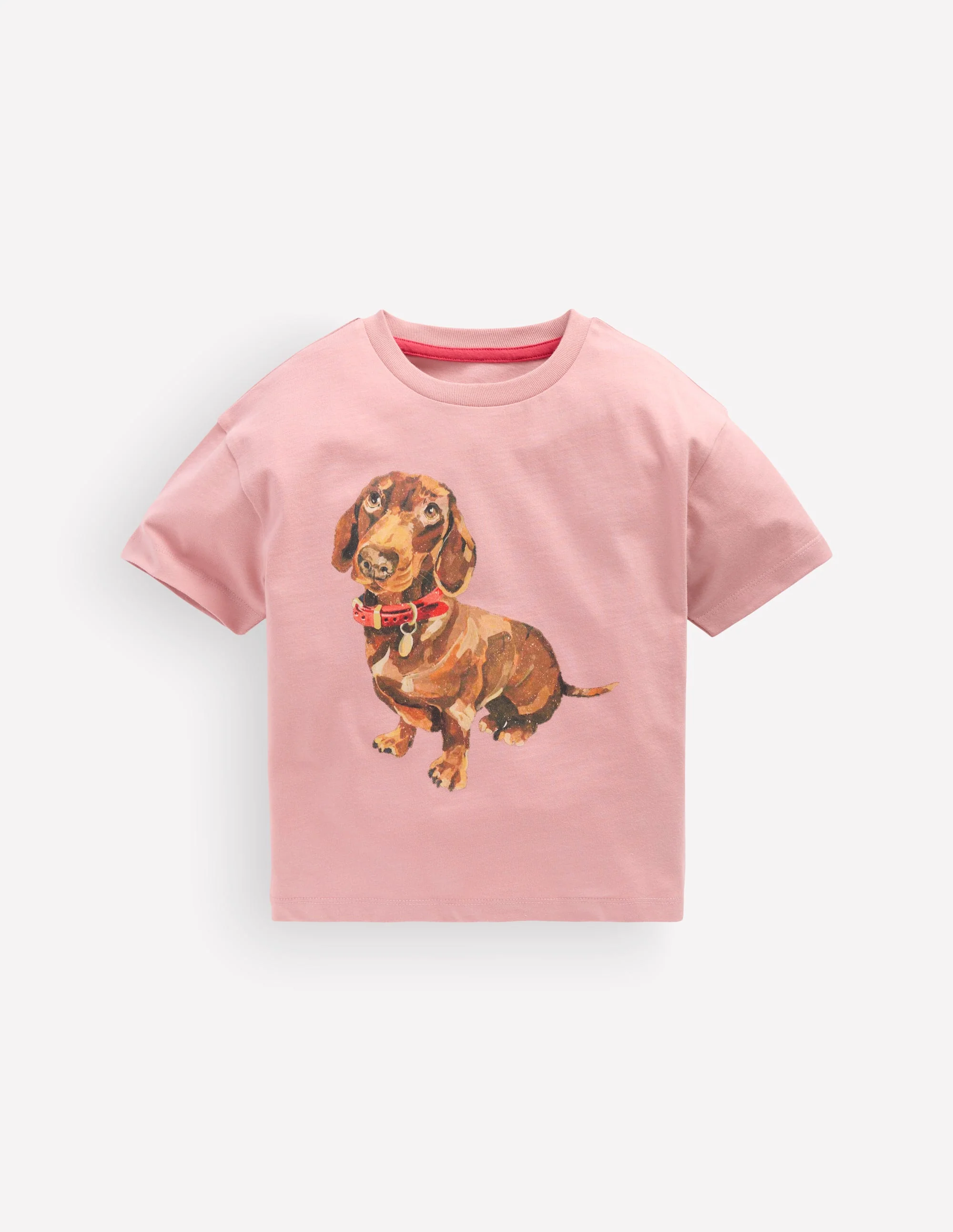 Short Sleeve Printed T-shirt-Pink Sausage Dog
