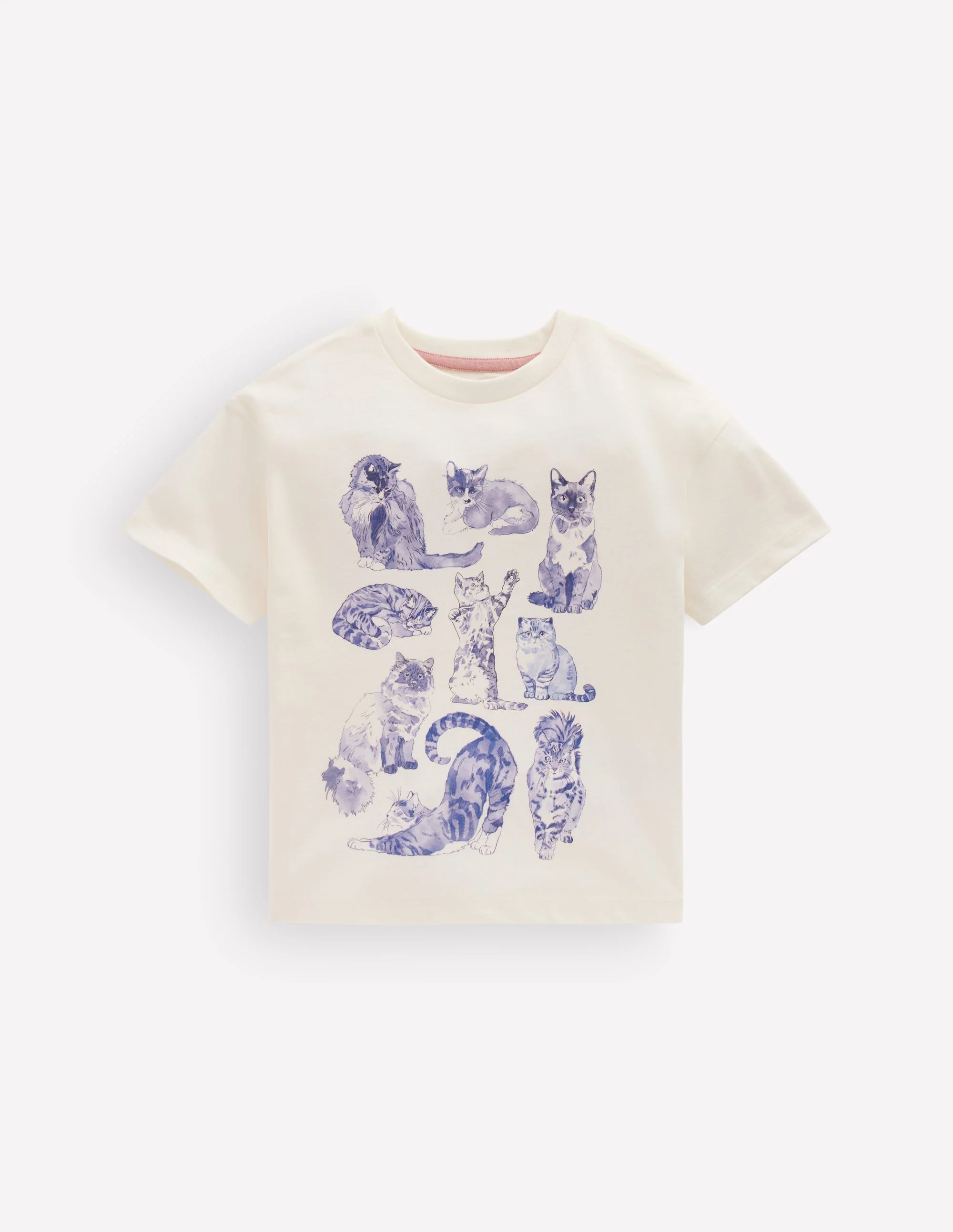 Short Sleeve Printed T-shirt-Soft Ivory Cats