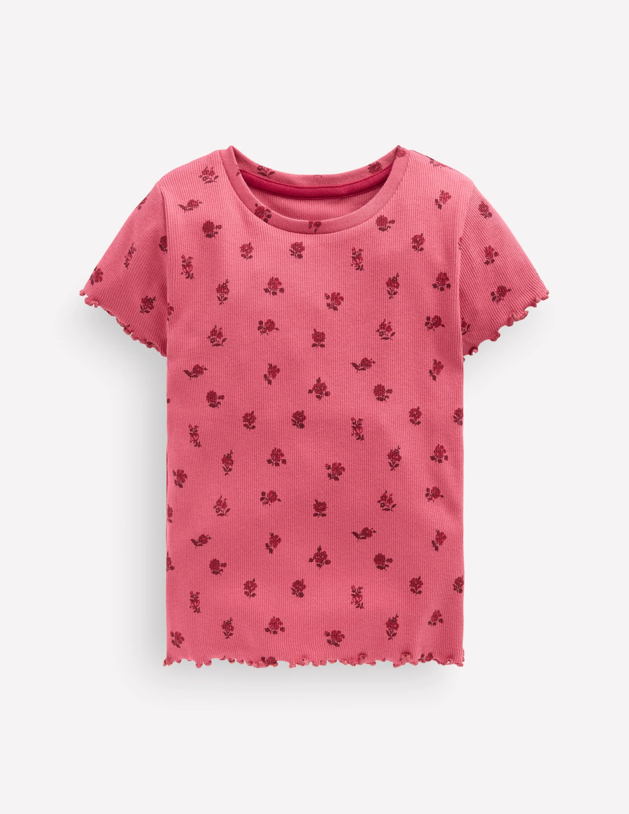 Short Sleeve Rib T-Shirt-Red Floral